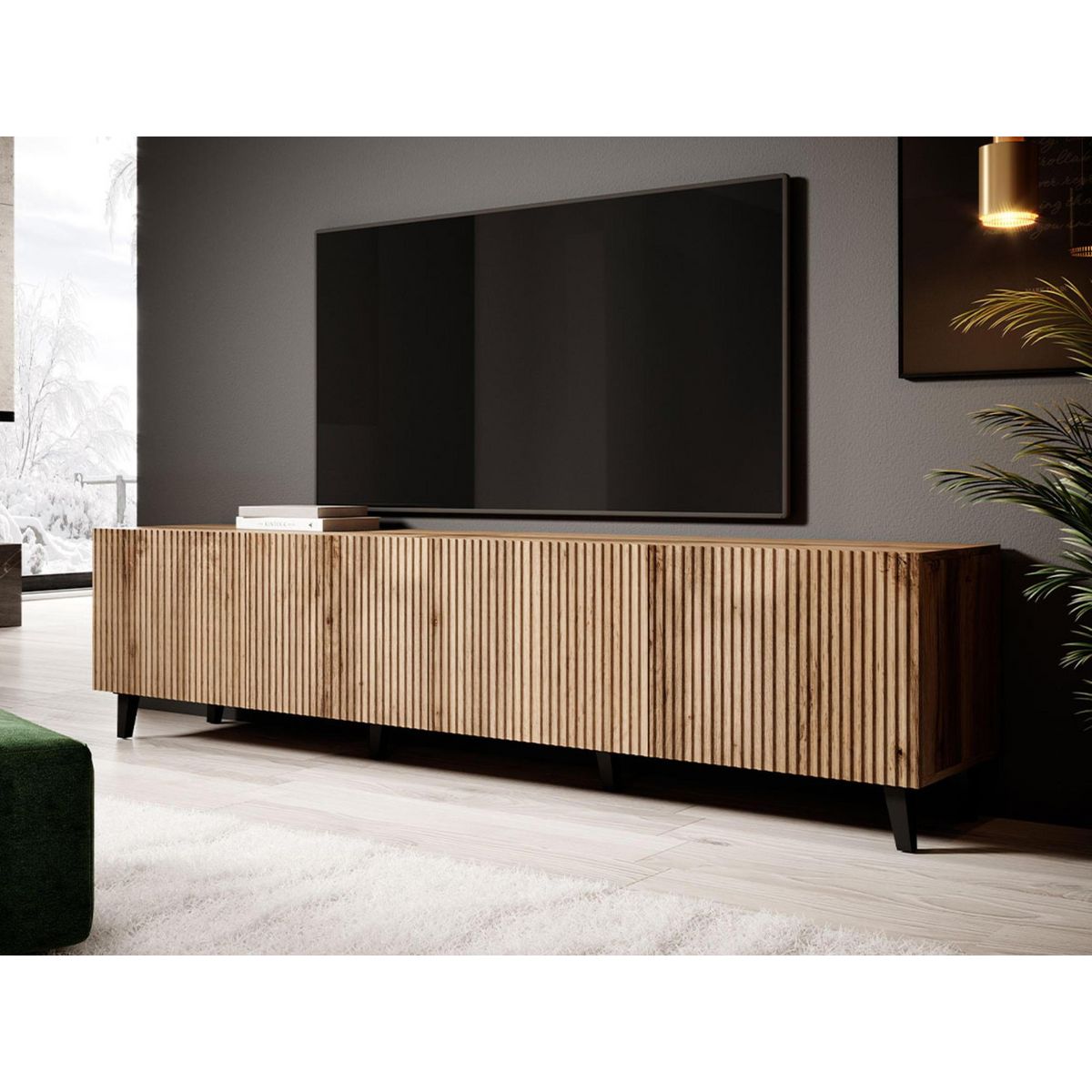 BEST MOBILIER Come - meuble tv - effet bois - 4 portes - 200 cm