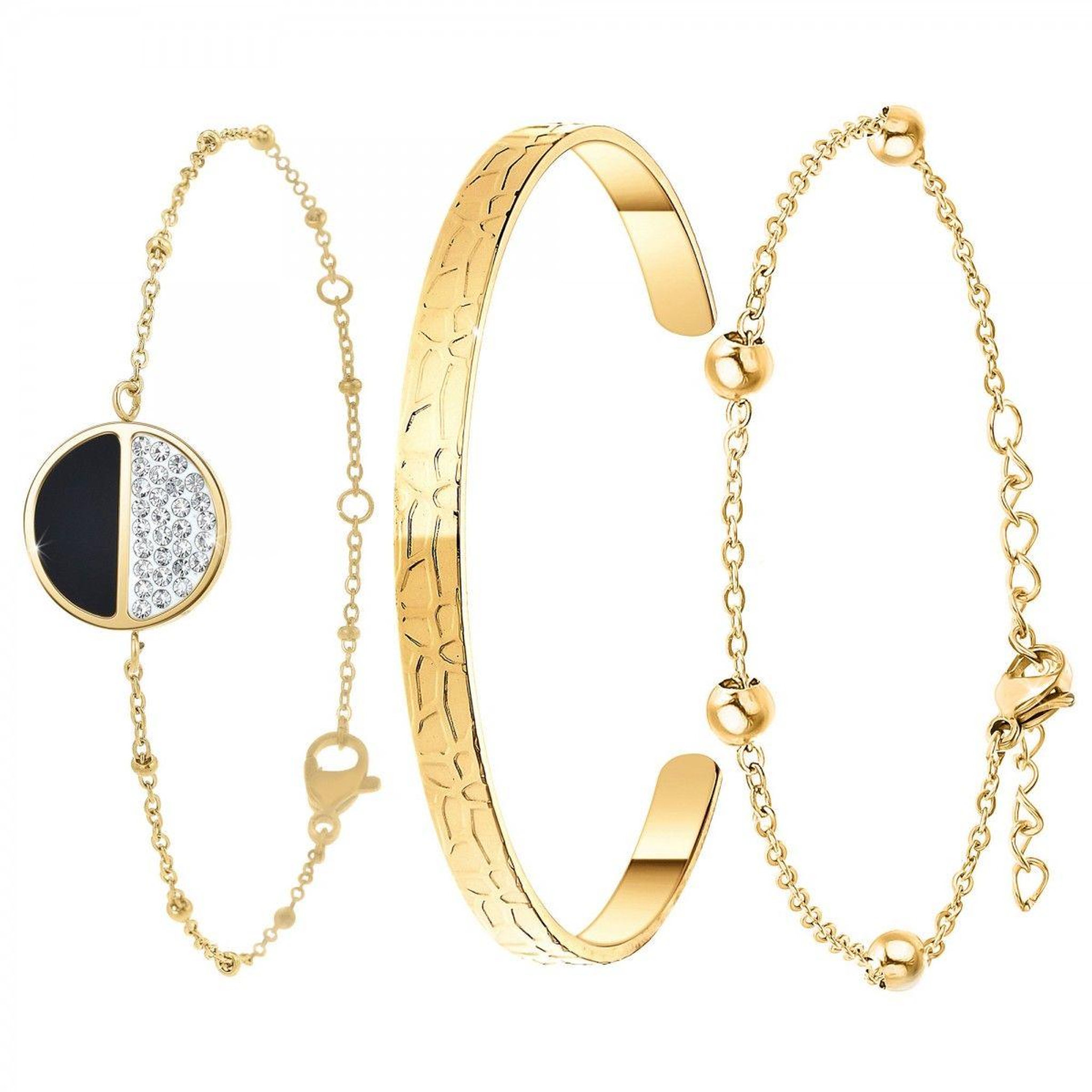 Voir la diapositive 1 : SC BOHEME Lot de 3 bracelets SC Bohème en Acier Finement doré orné de cristaux scintillants