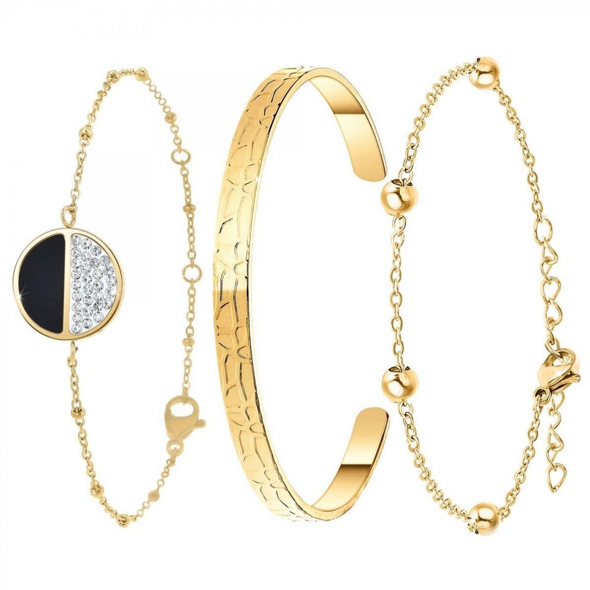 SC BOHEME Lot de 3 bracelets SC Bohème en Acier Finement doré orné de cristaux scintillants