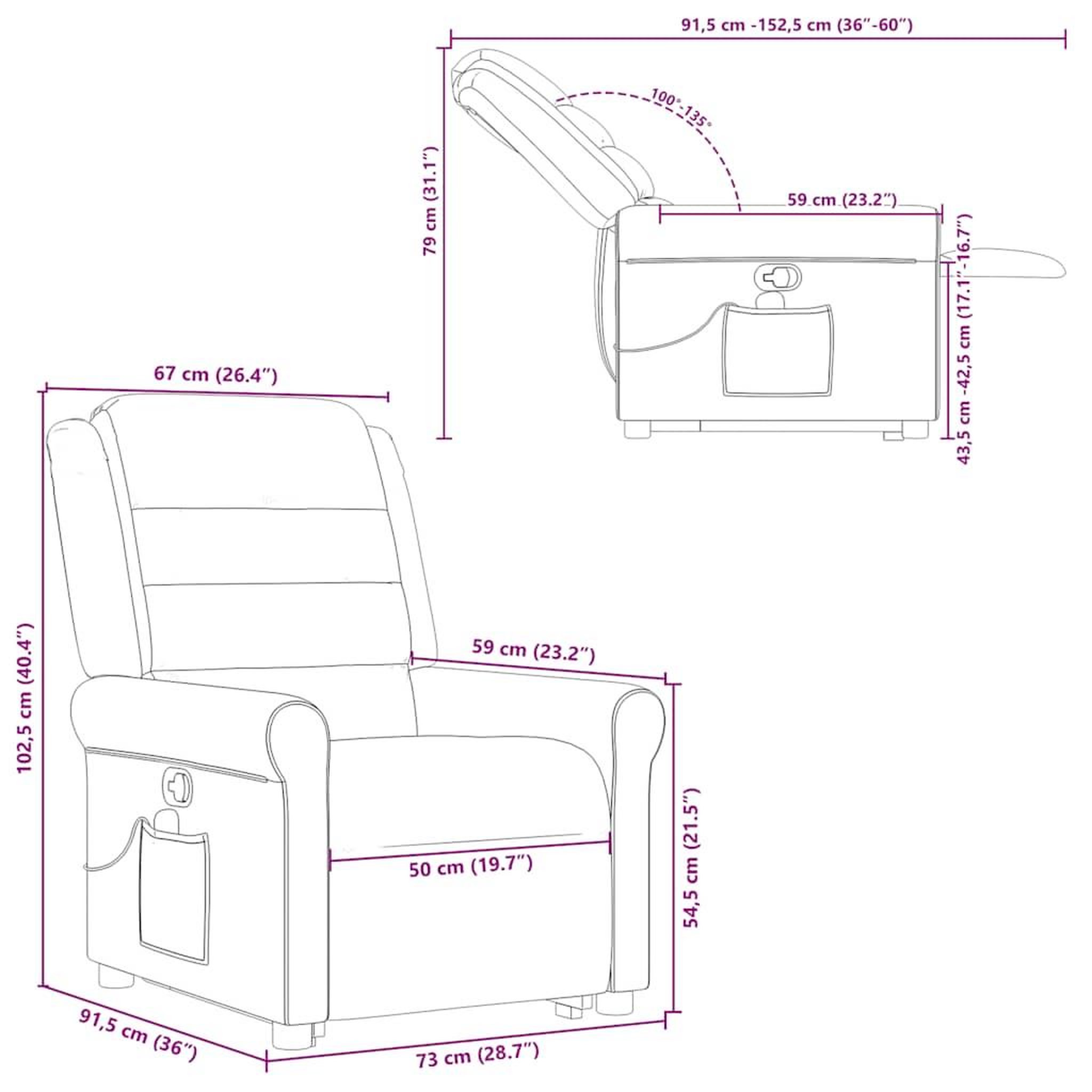 Voir la diapositive 6 : VIDAXL Fauteuil de massage inclinable Noir Tissu