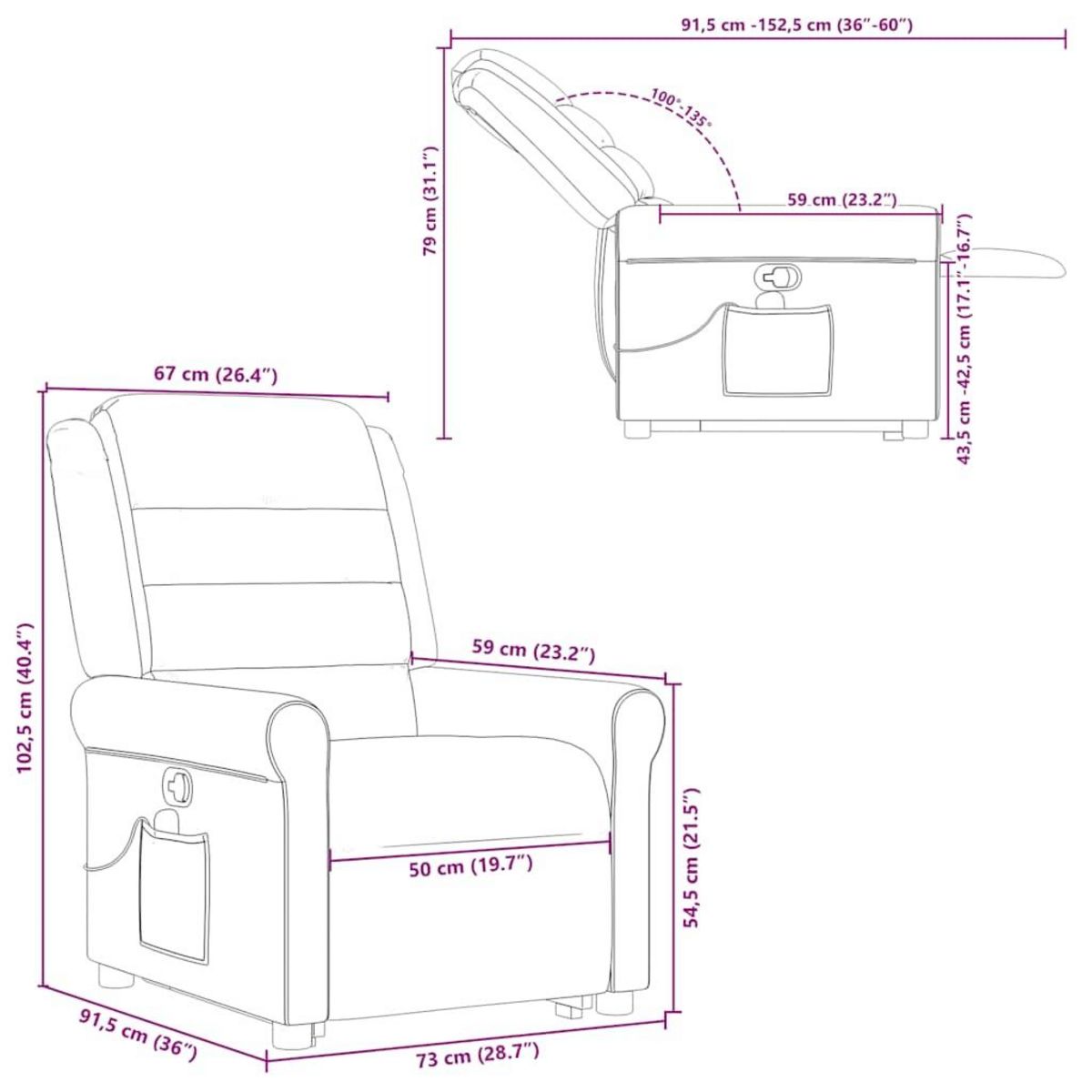 VIDAXL Fauteuil de massage inclinable Noir Tissu