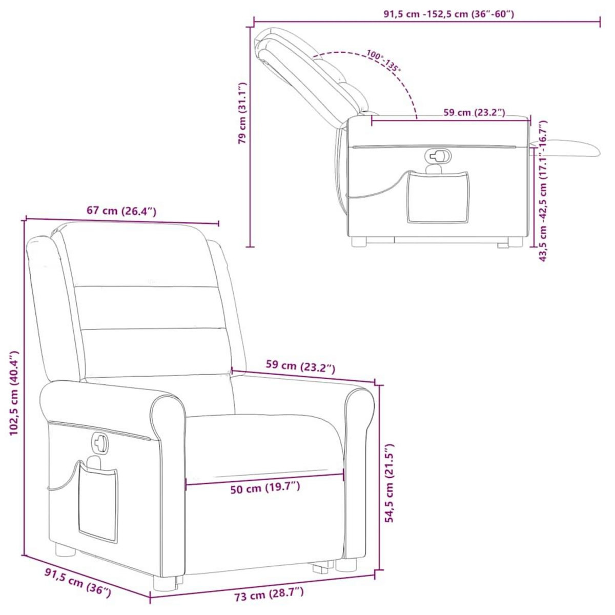 VIDAXL Fauteuil de massage inclinable Noir Tissu