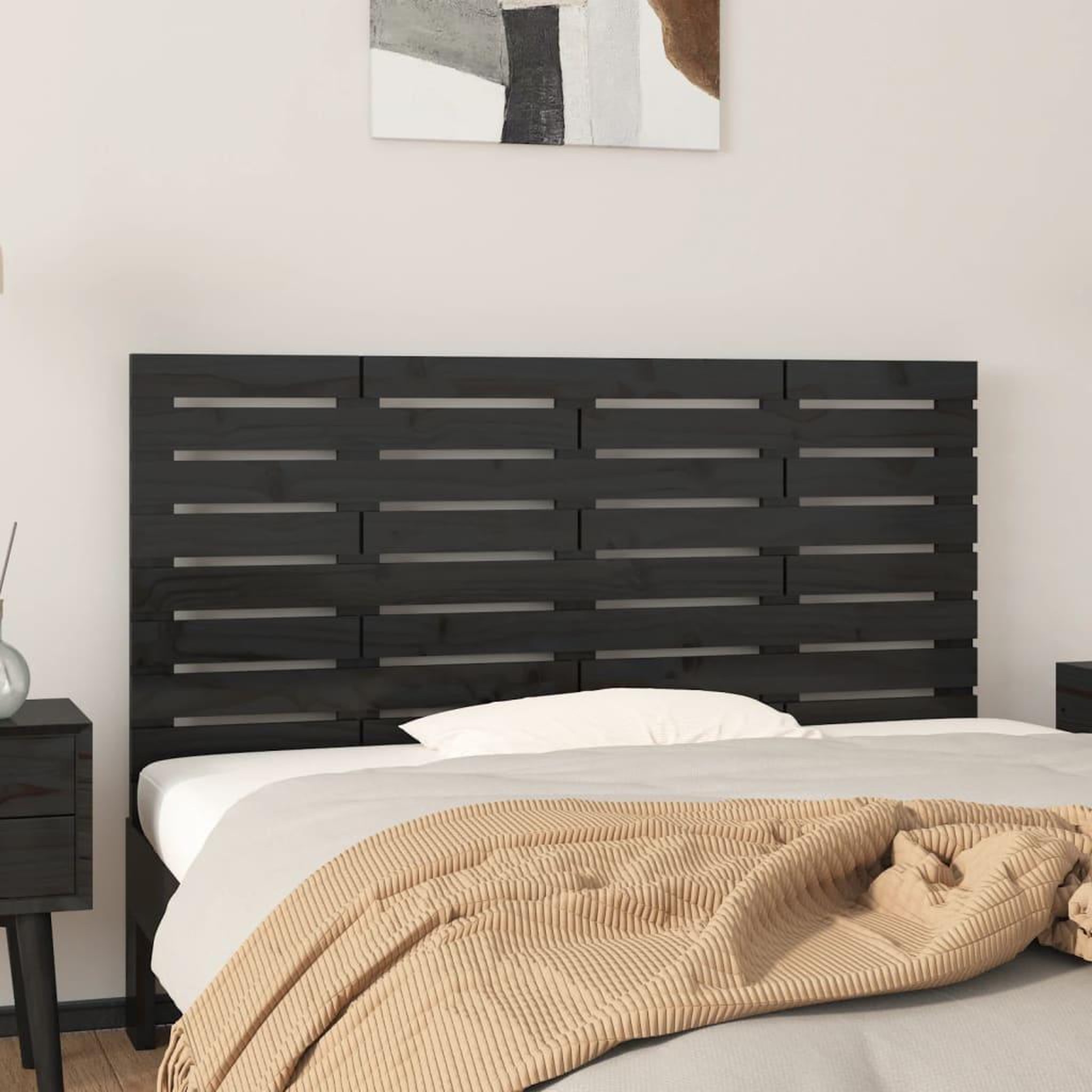 Voir la diapositive 1 : VIDAXL Tete de lit murale Noir 146x3x63 cm Bois massif de pin