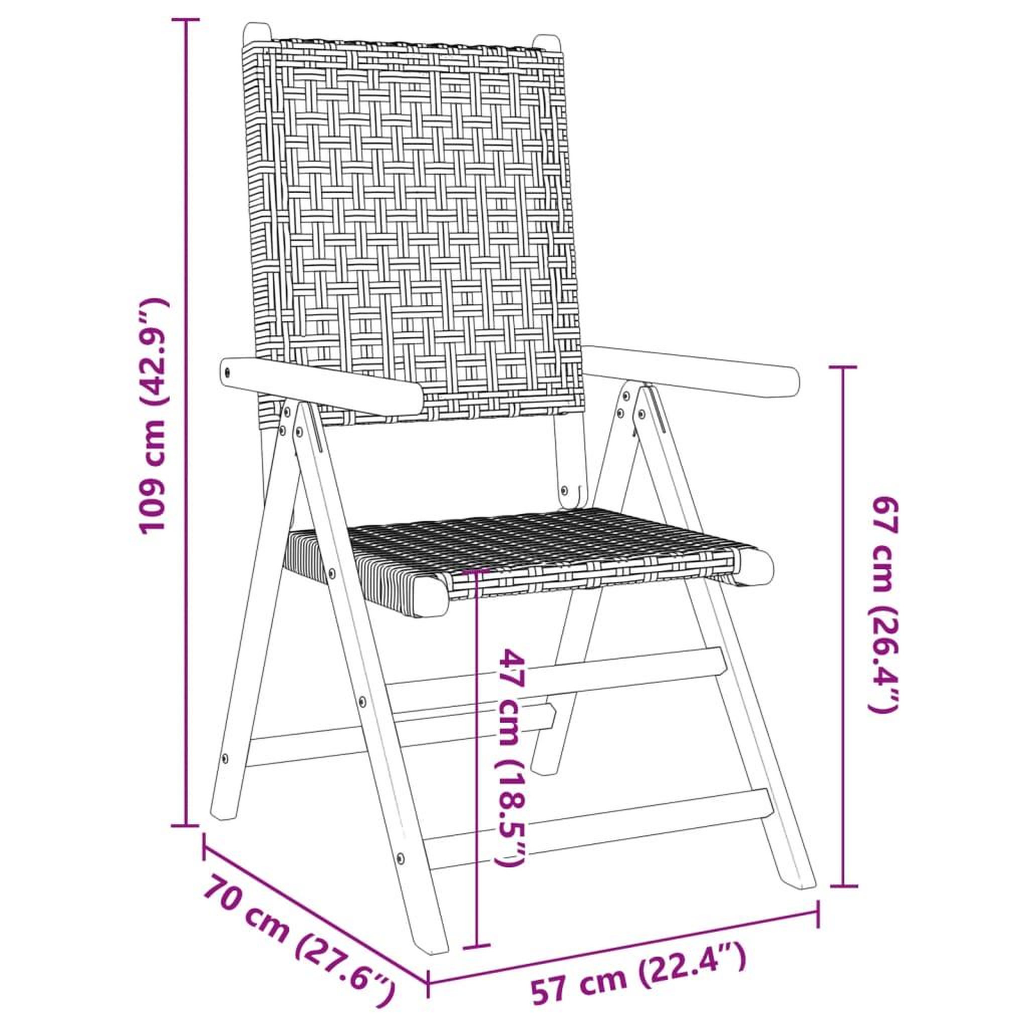Voir la diapositive 6 : VIDAXL Chaises inclinables de jardin lot de 4 noir rotin bois massif