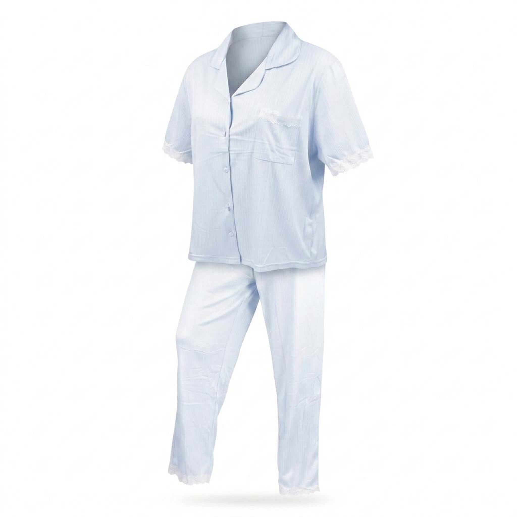 Voir la diapositive 1 : OZABI OZABI Pyjama Femme Long Boutonné Dentelle Tissu Ultra Léger