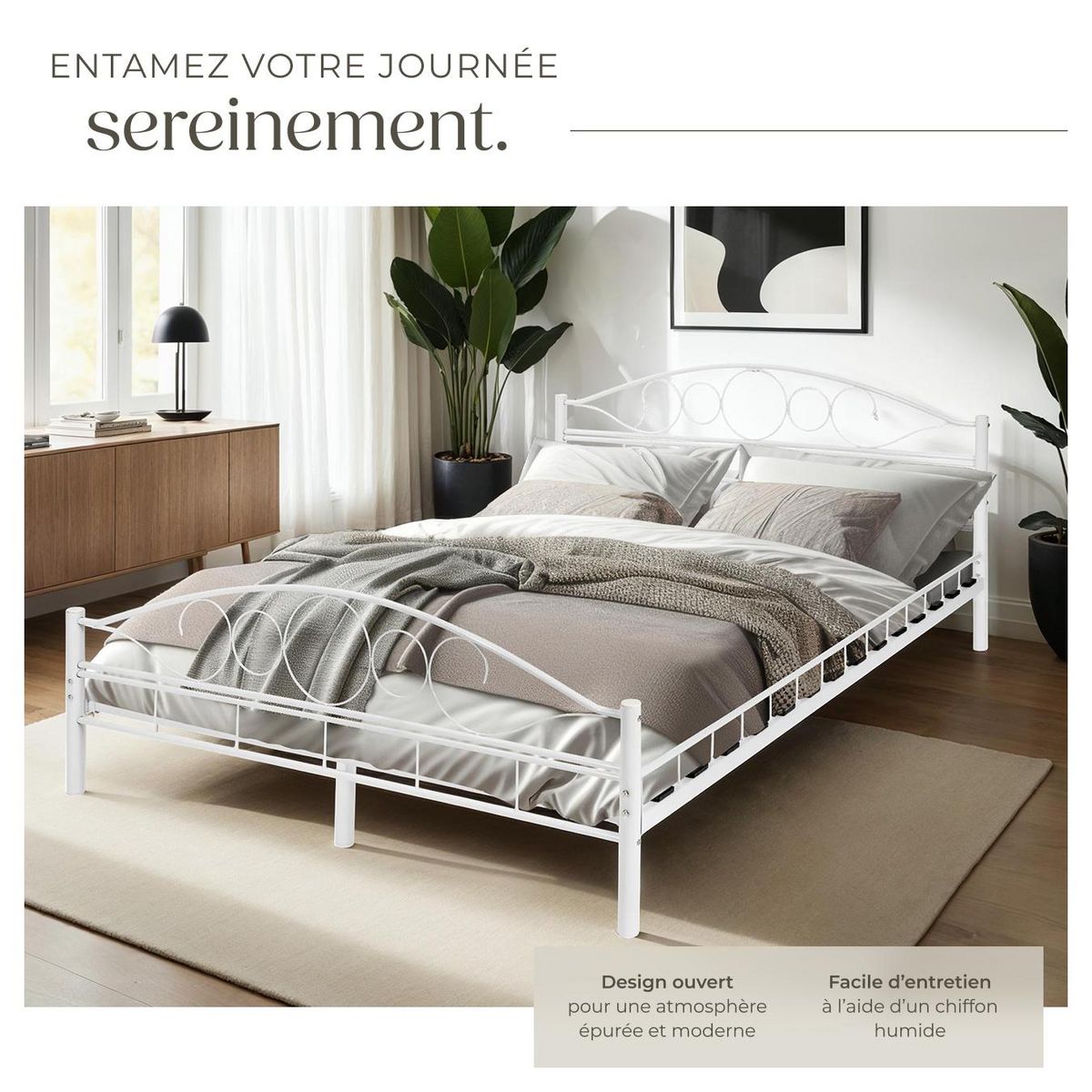 tectake Lit design moderne avec sommier avec Cadre en Acier solide blanc/blanc
