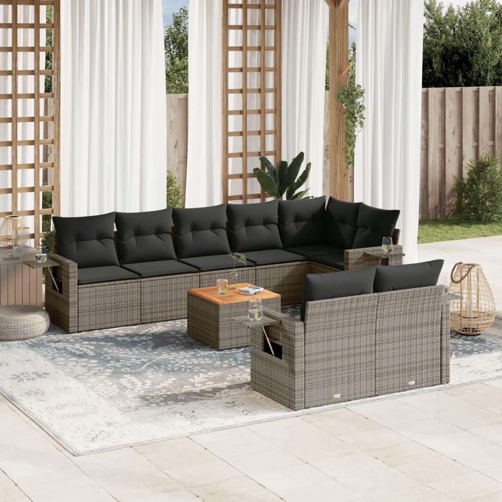 VIDAXL Salon de jardin 9 pcs avec coussins gris resine tressee