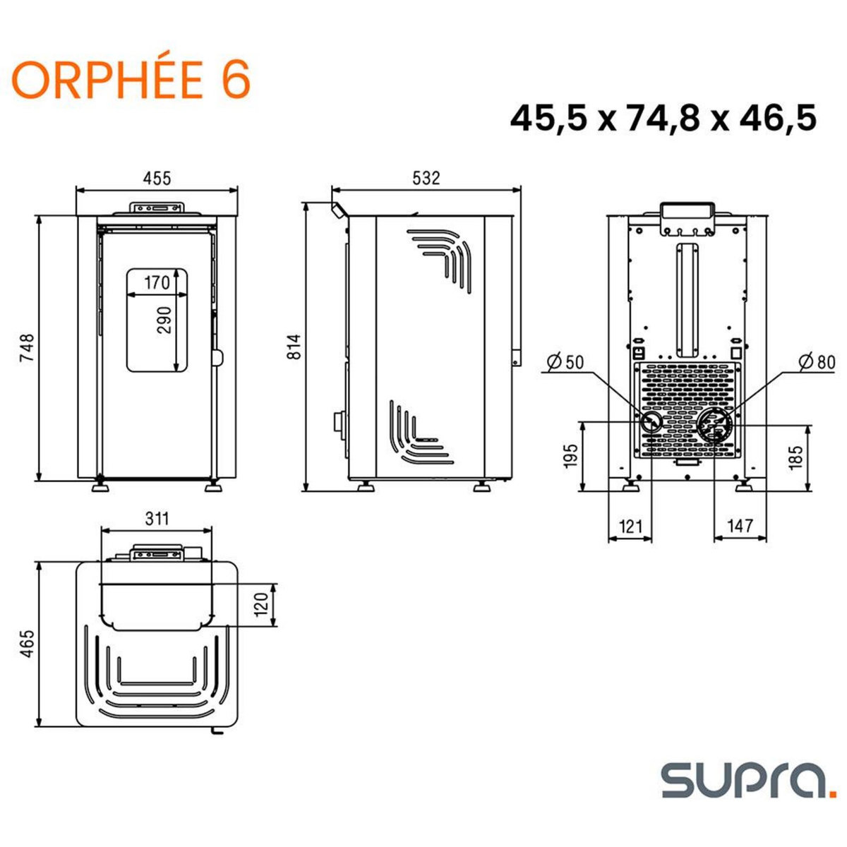Supra Poêle à granulés de bois 6.1kw noir - orphee 6 noir