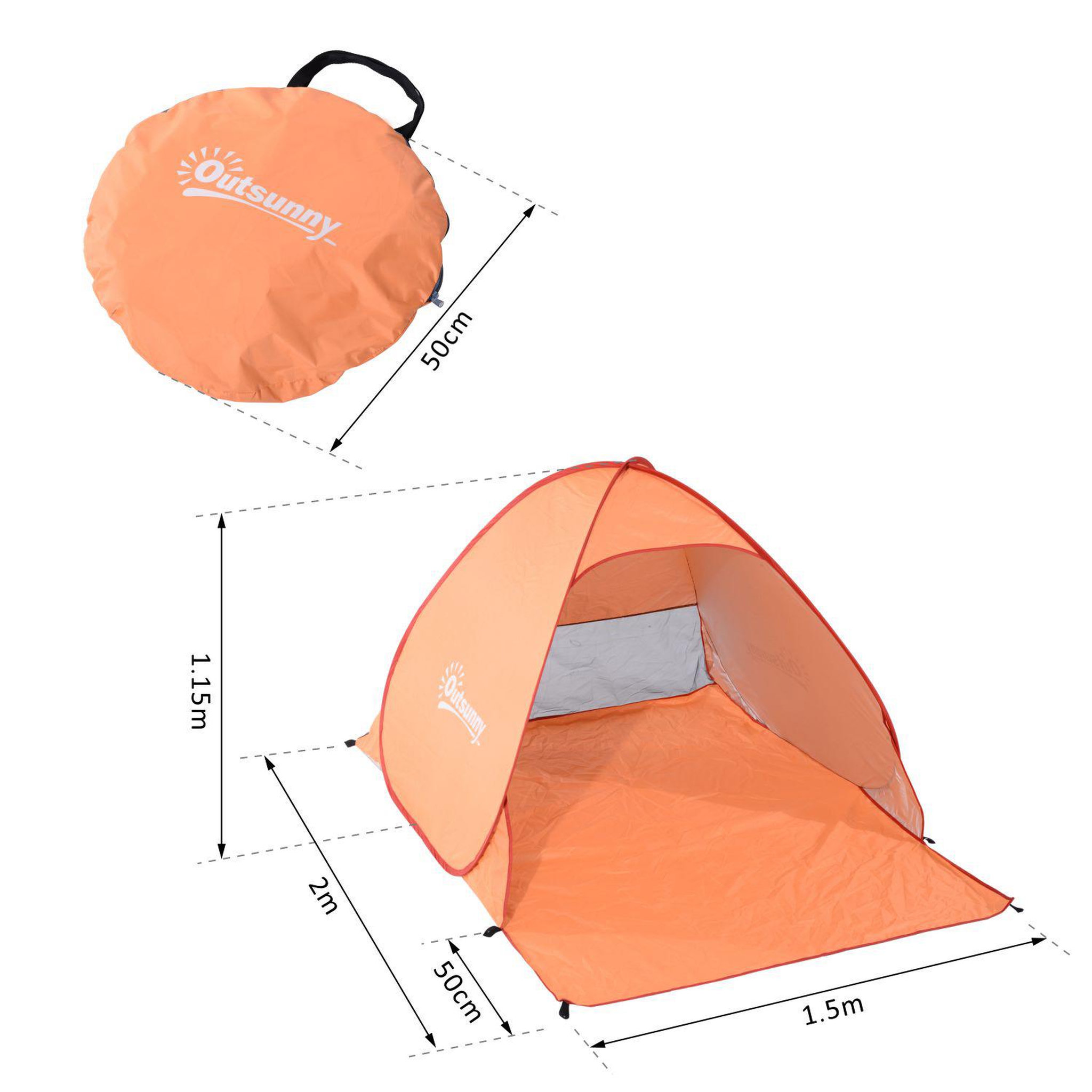 Voir la diapositive 3 : OUTSUNNY Abri de plage tente de plage pliable pop-up automatique instantané protection uv fenêtre arrière grand tapis de sol orange