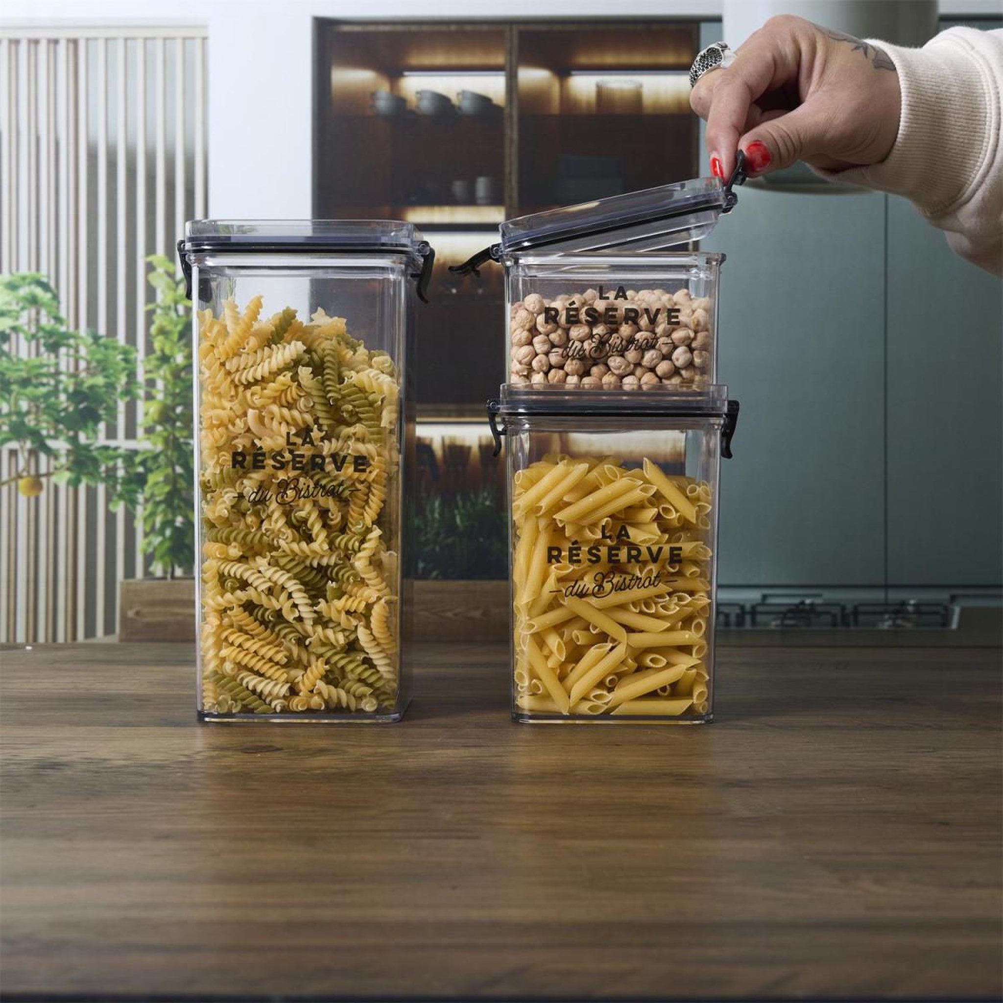 Voir la diapositive 4 : COOK CONCEPT Lot de 3 boîtes de conservation empilables  bistrot  2,46l transparent