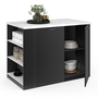 Voir la diapositive 1 : ID MARKET Ilot central TIBO 120 cm bois noir avec plan de travail effet marbre ALASKA