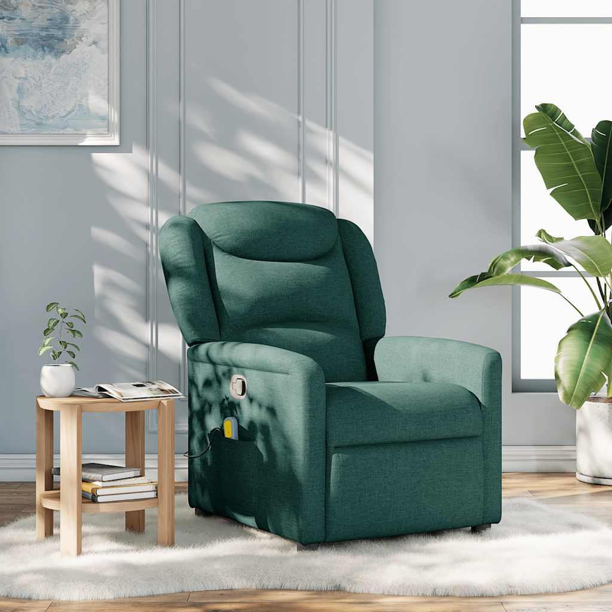 VIDAXL Fauteuil de massage inclinable Vert fonce Tissu