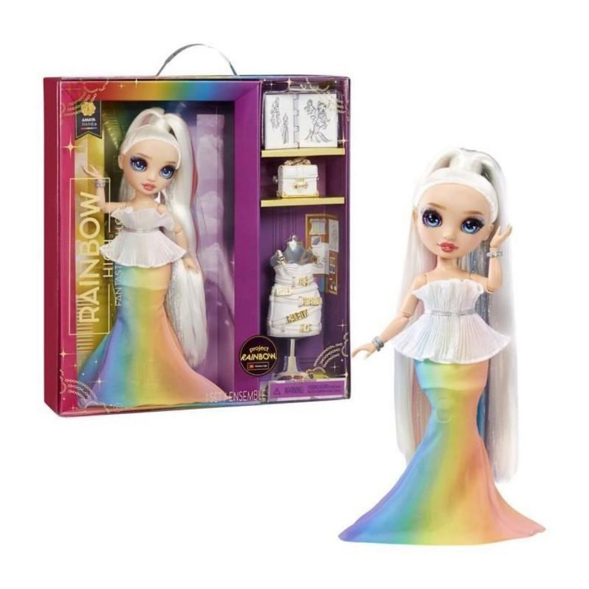 Rainbow Rainbow High Tentpole PR Theme Doll - RAINBOW - 1 robe de Gala et 1 tenue decontractée + accessoires et carnet de croquis