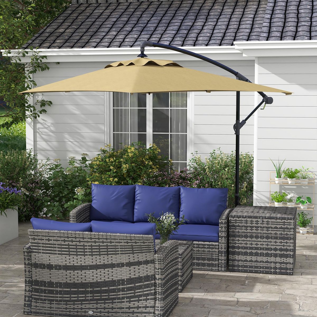 OUTSUNNY Parasol déporté rectangulaire dim. 294L x 193l x 250H cm pied en croix kaki