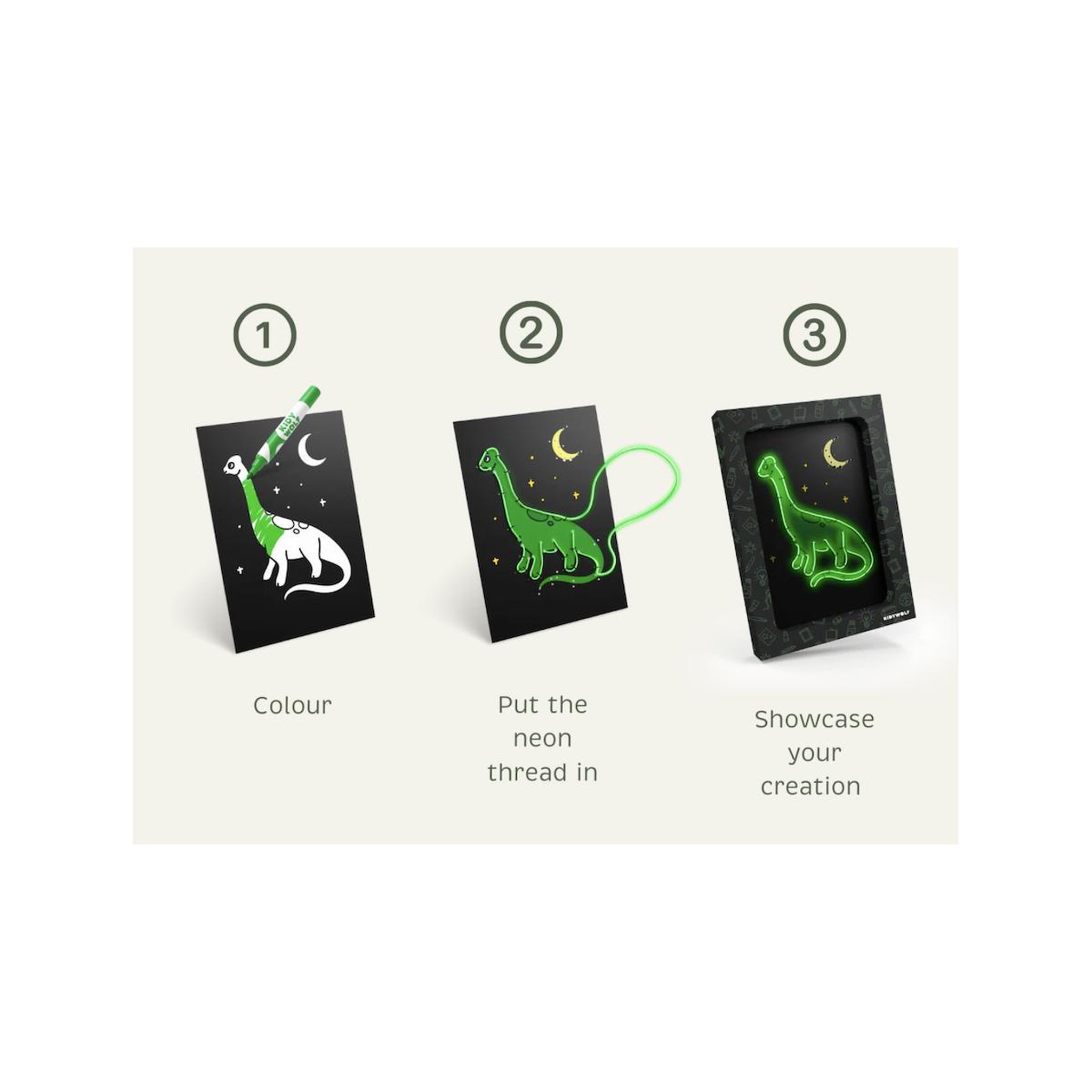 Voir la diapositive 3 : KIDYWOLF Kidyneon - Kit decoration murale lumineuse dinosaure -