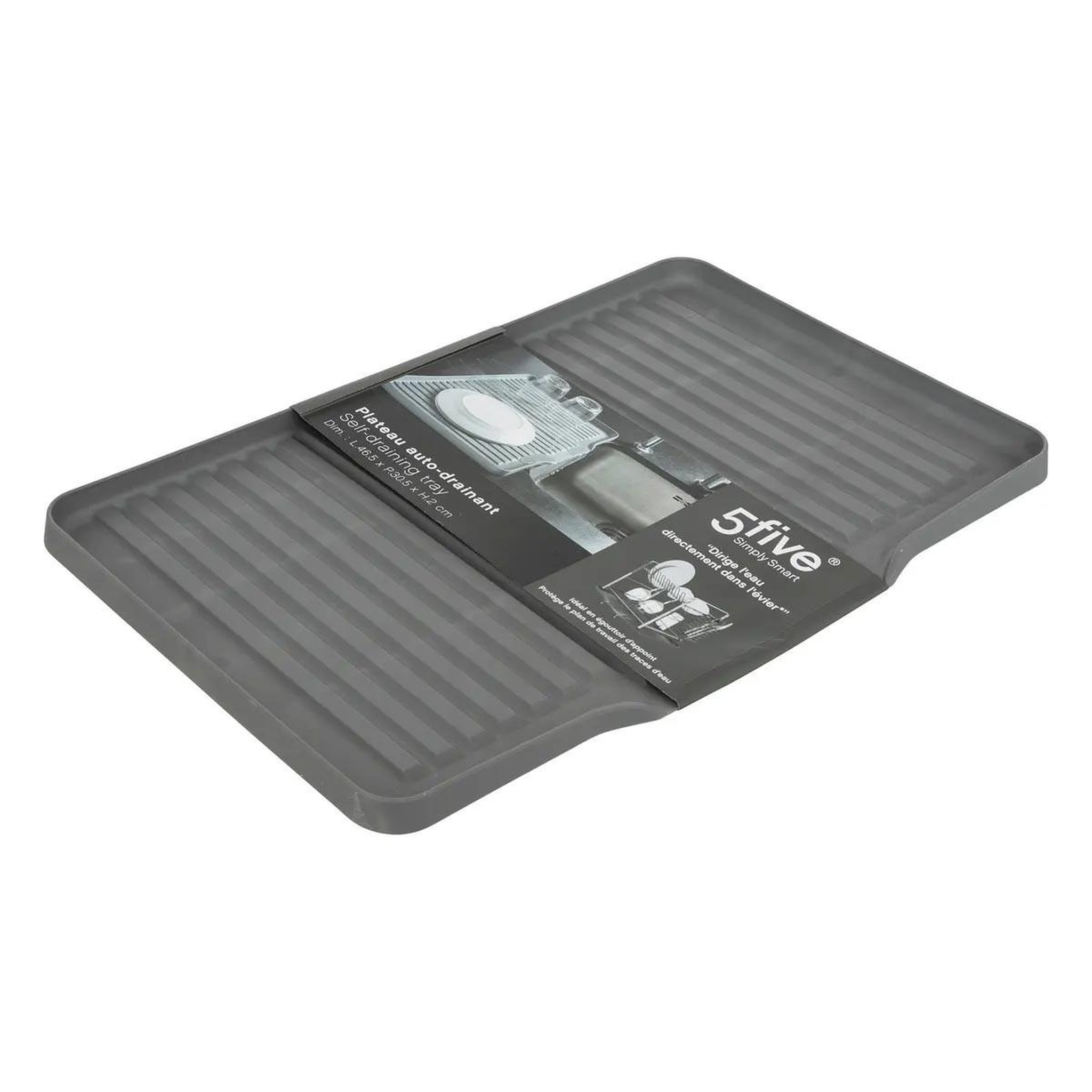 Voir la diapositive 2 : FIVE Tapis vaisselle gouttière  drainant  30x46cm gris