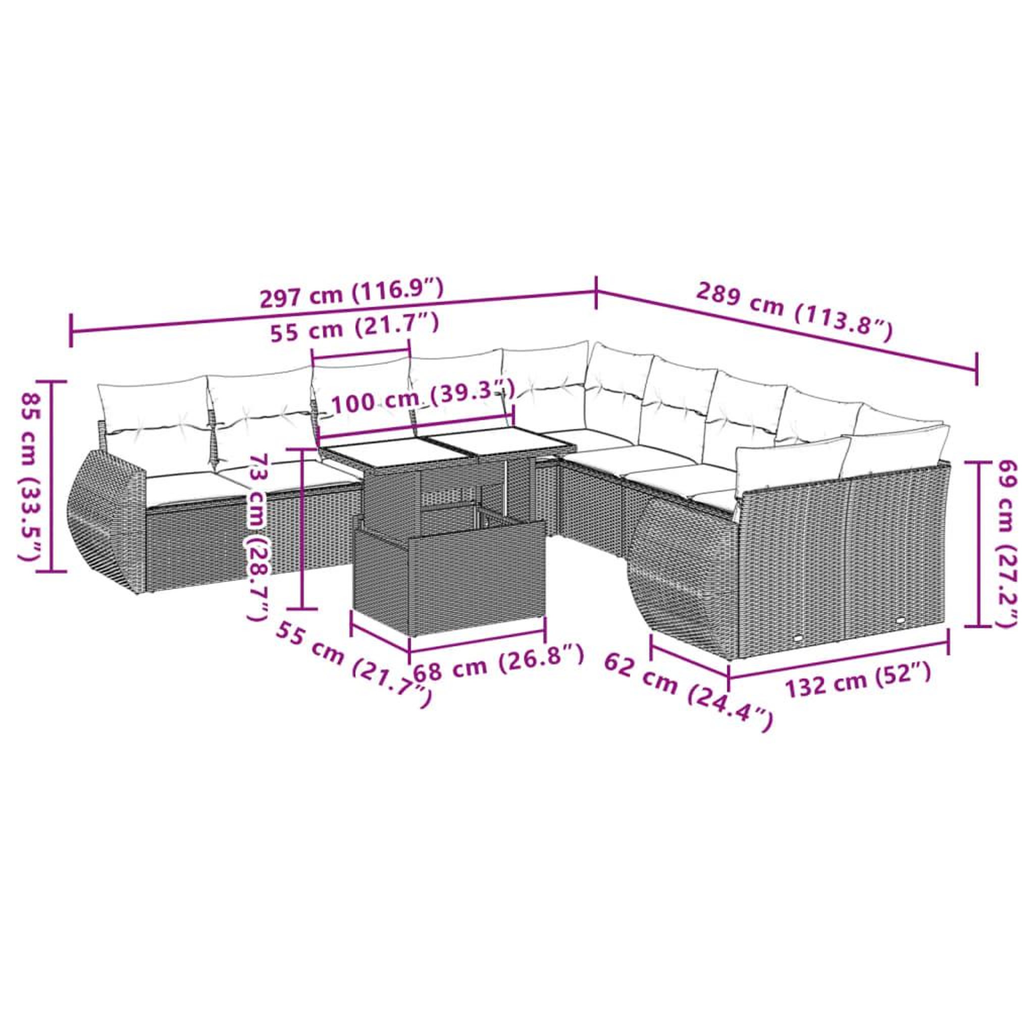 Voir la diapositive 6 : VIDAXL Salon de jardin et coussins 11 pcs marron resine tressee