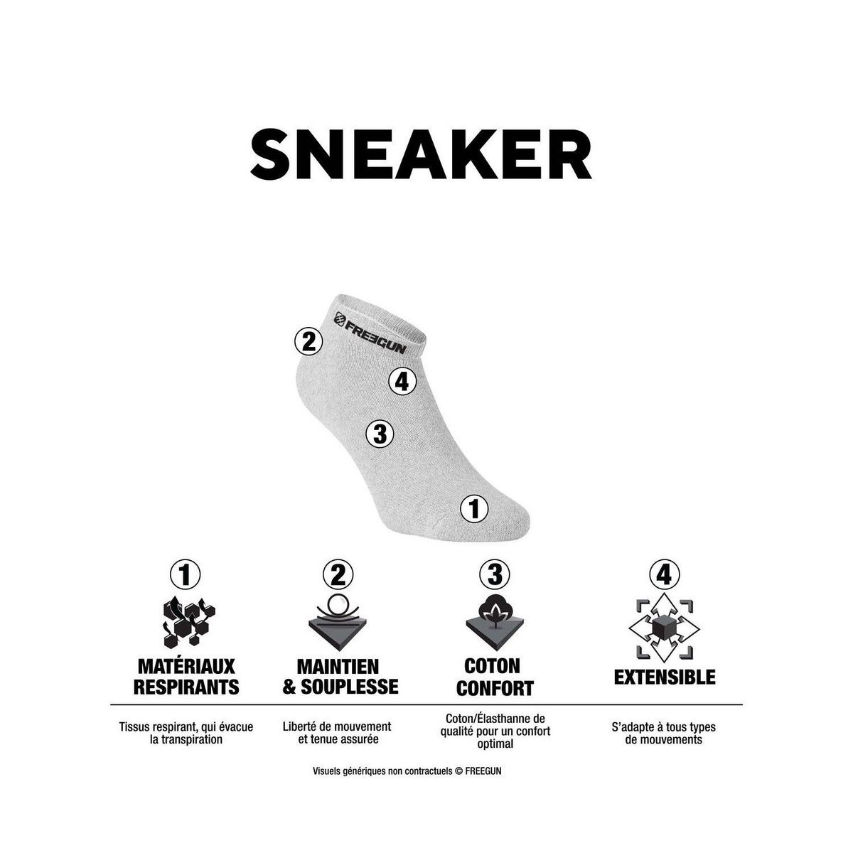 FREEGUN Lot de 6 paires de chaussettes tiges courtes homme Freegun blanc