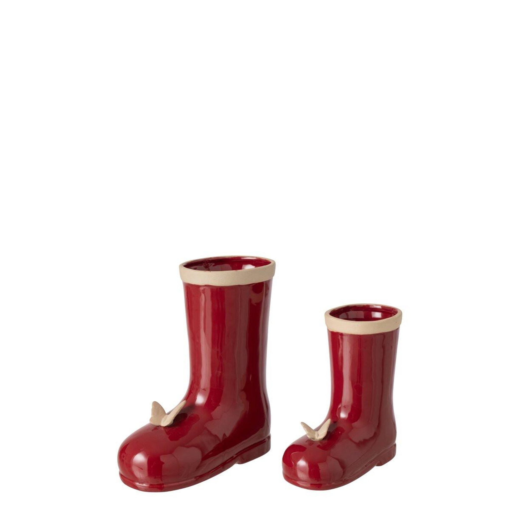 Voir la diapositive 3 : J-LINE Botte déco en porcelaine  egil  23cm rouge foncé
