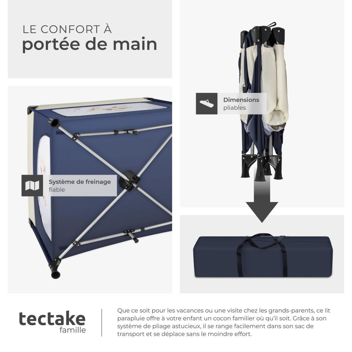 tectake Parc bébé, lit de voyage pliant stable et pliable de manière compacte bleu