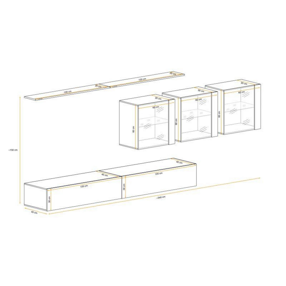 Paris Prix Meuble TV Mural Design  Switch XVII  340cm Gris