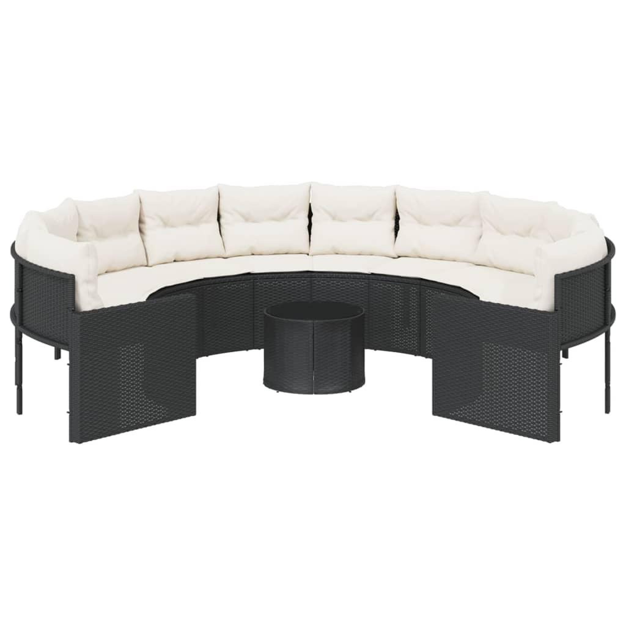 Voir la diapositive 4 : VIDAXL Canape de jardin avec table coussins rond noir resine tressee