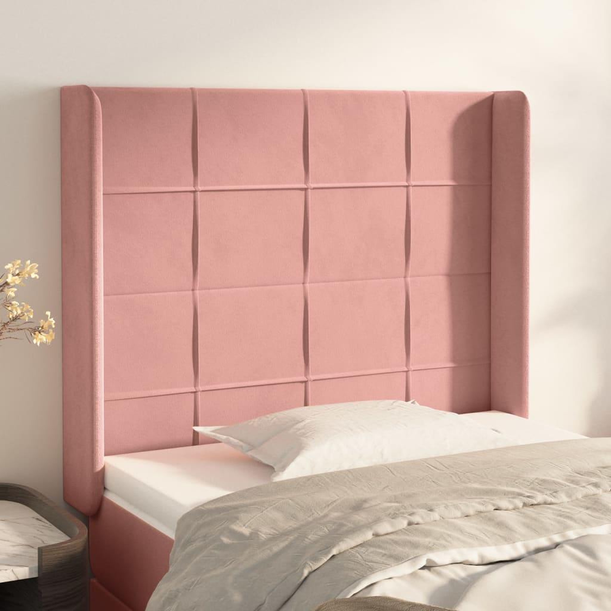 Voir la diapositive 1 : VIDAXL Tete de lit avec oreilles Rose 103x16x118/128 cm Velours