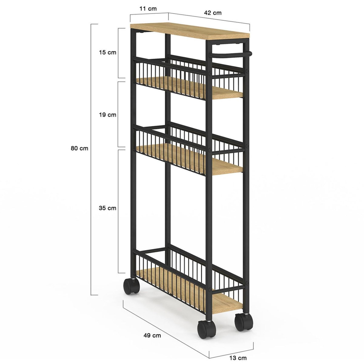 ID MARKET Desserte de cuisine gains de place DETROIT 4 niveaux sur roulettes design industriel