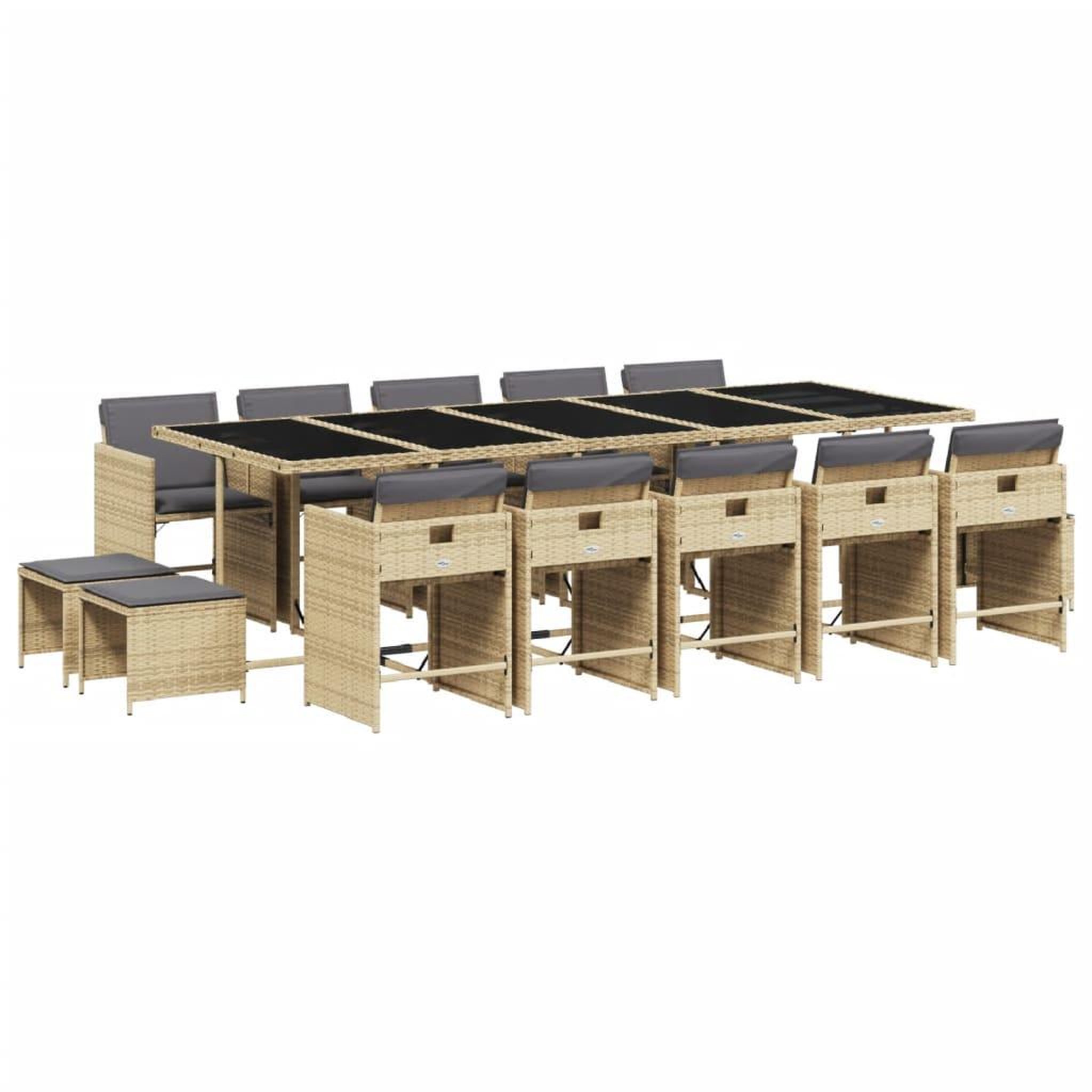 Voir la diapositive 2 : VIDAXL Ensemble a manger de jardin et coussins 15 pcs melange beige