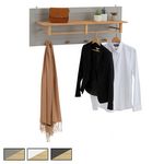 IDIMEX Portemanteau mural 4 crochets 1 étagère BOLTON en pin massif. Coloris disponibles : Bicolore, Gris