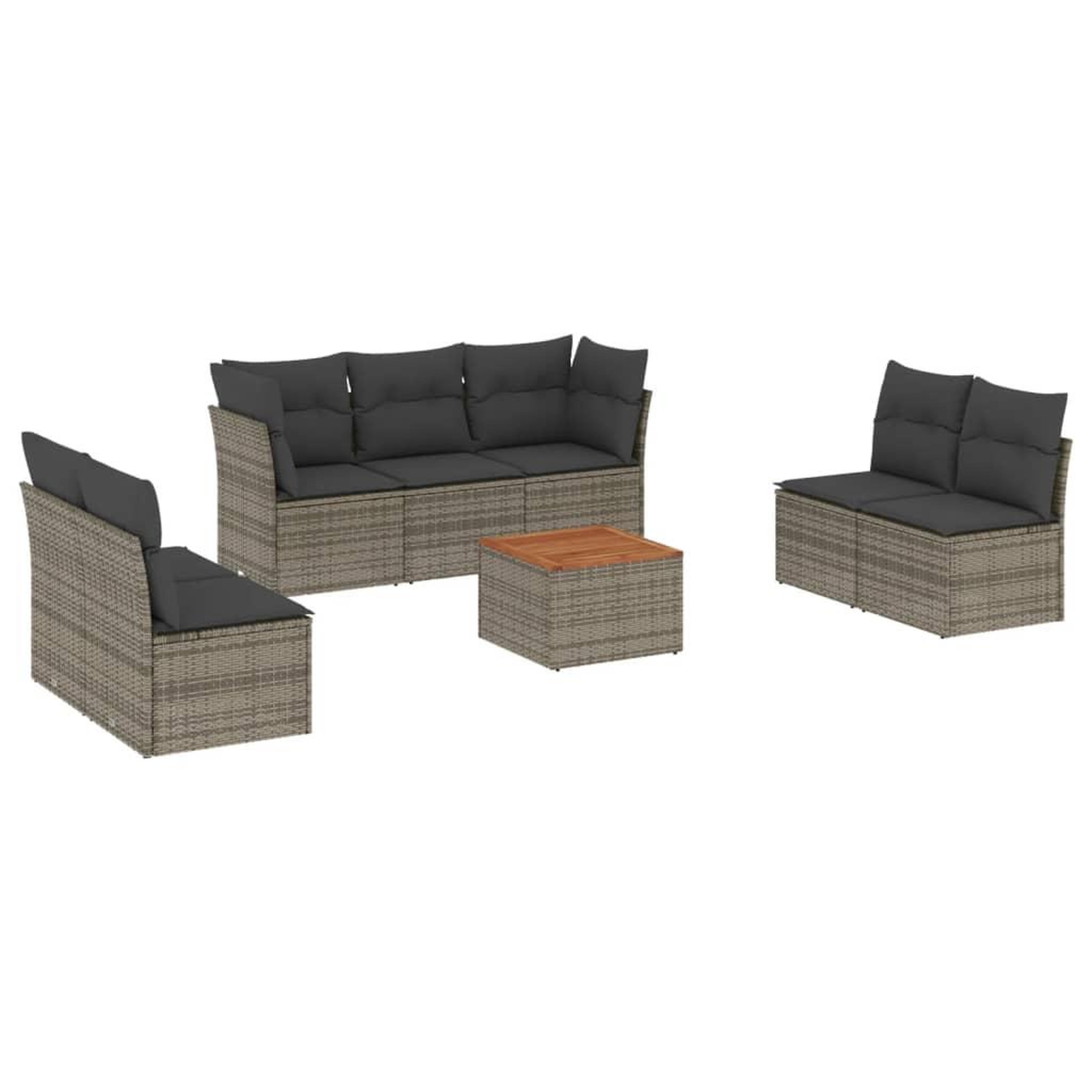Voir la diapositive 2 : VIDAXL Salon de jardin 8 pcs avec coussins gris resine tressee