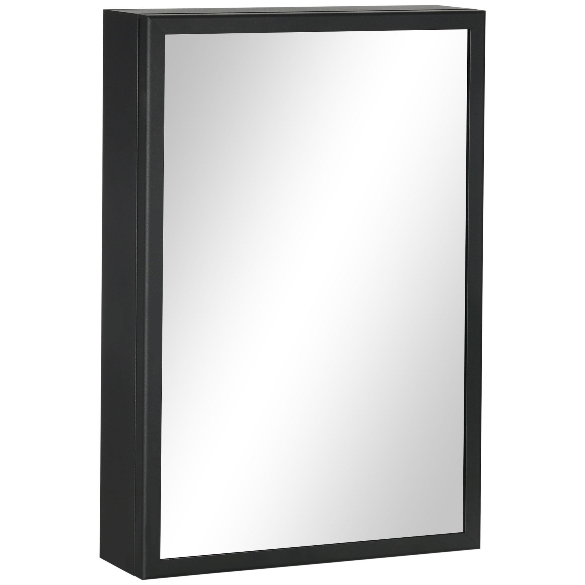 KLEANKIN Armoire miroir murale salle de bain toilette dim. 40l x 12l x 60h cm acier inox. Noir verre