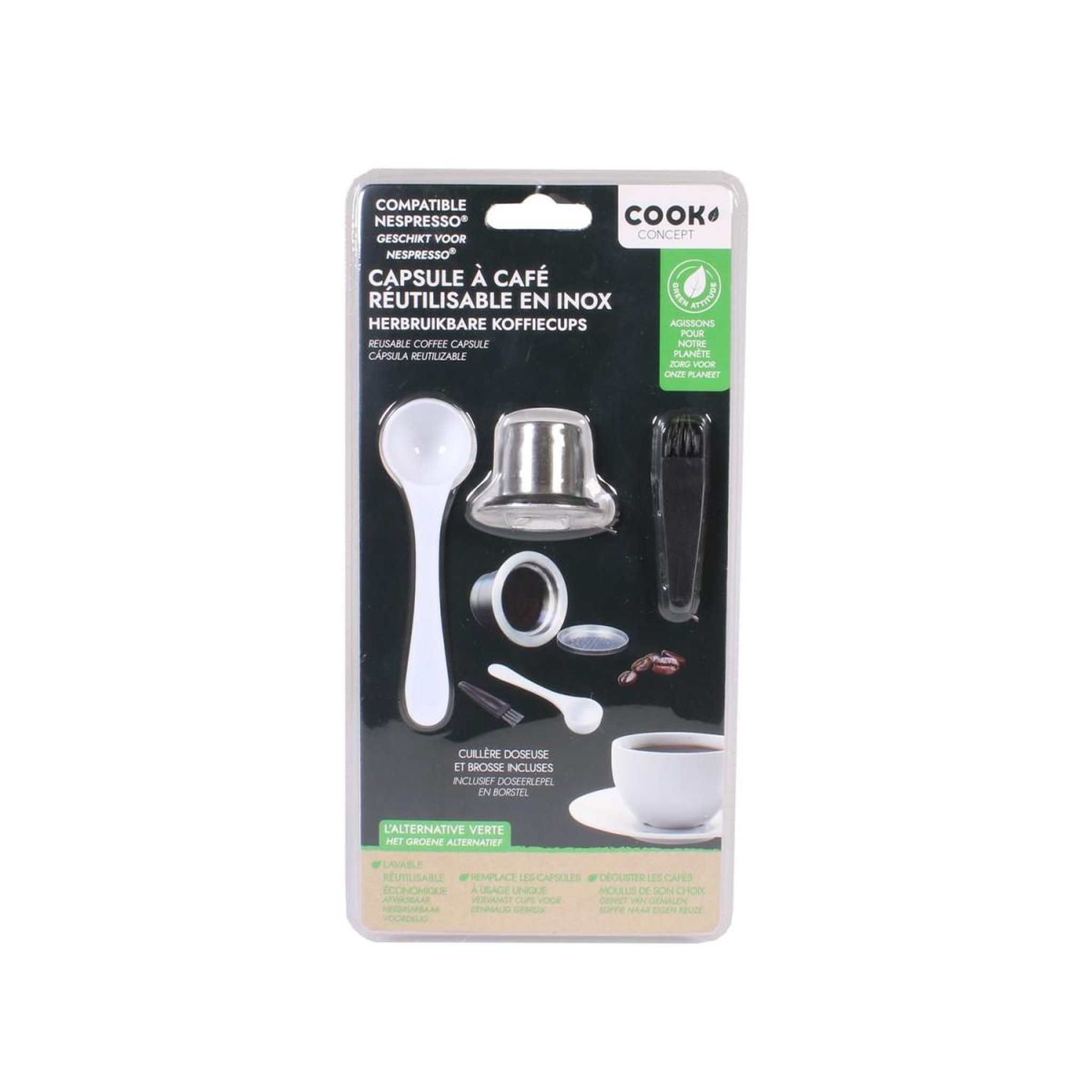 Voir la diapositive 2 : COOK CONCEPT Capsule à Café Inox  Réutilisable  3cm Gris & Blanc