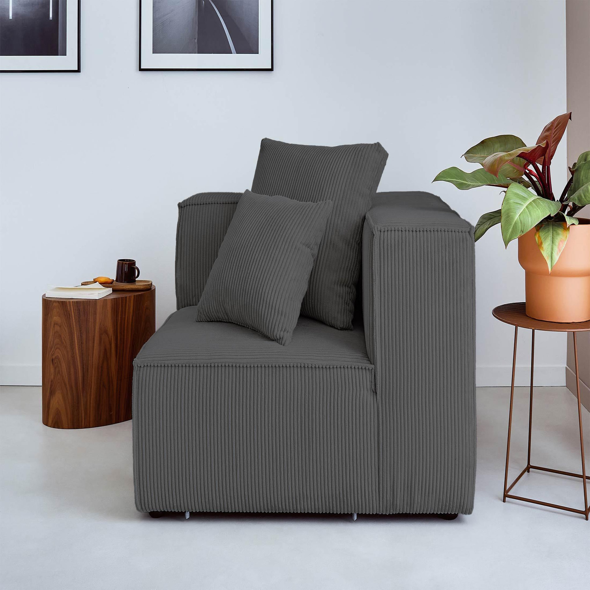 Voir la diapositive 2 : LISA DESIGN Colombine - module d'assise d'angle réversible - en velours côtelé