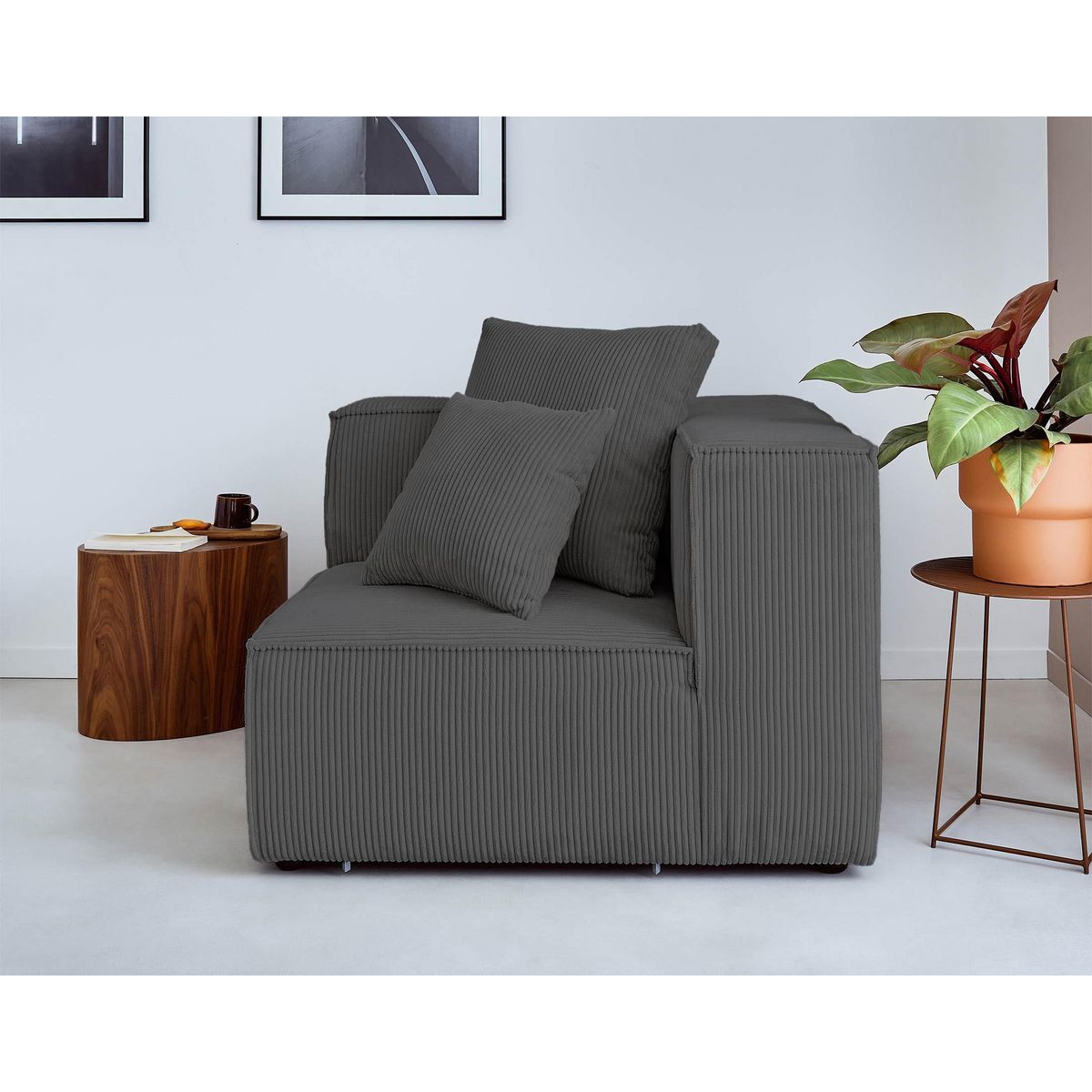 LISA DESIGN Colombine - module d'assise d'angle réversible - en velours côtelé