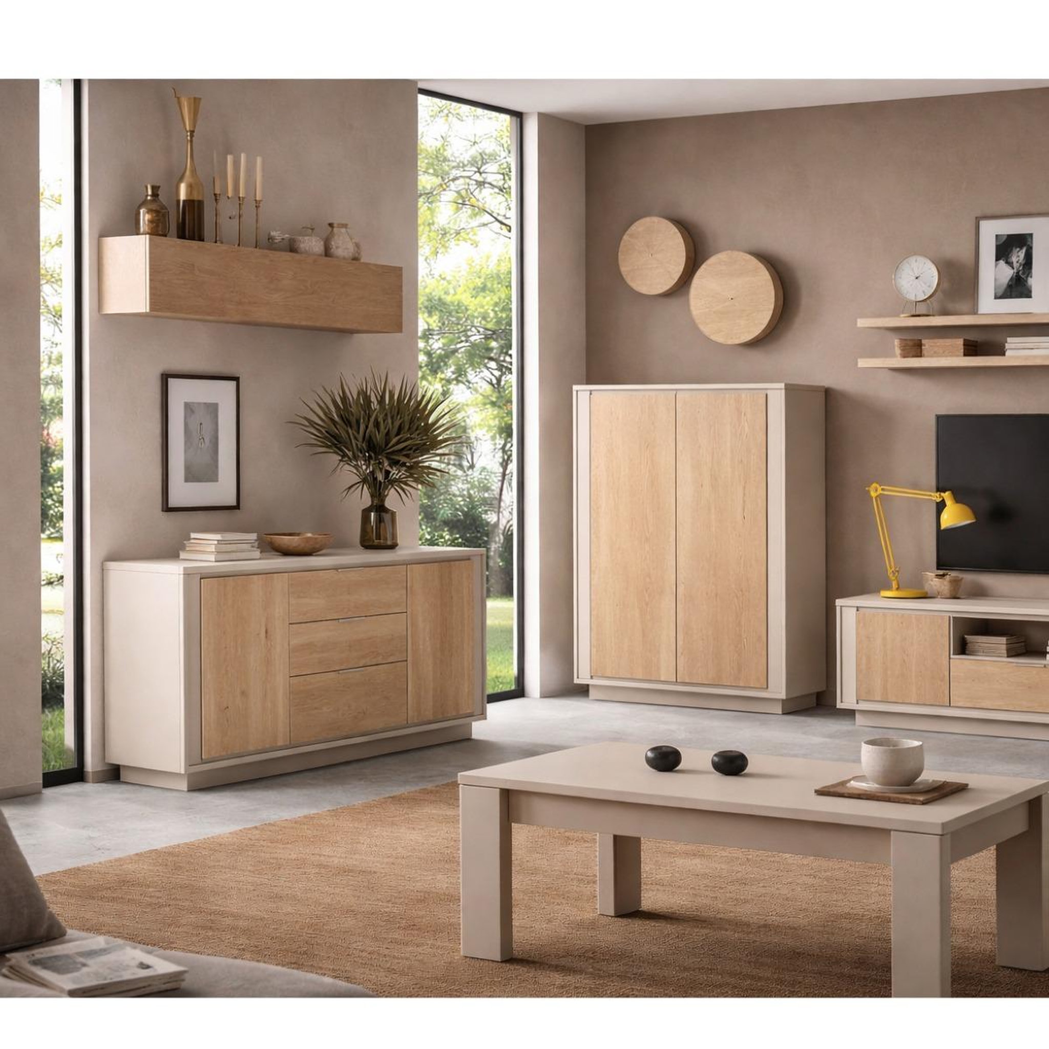 Voir la diapositive 5 : JLC KREATION Argentier-bar contemporain beige et chêne clair yori