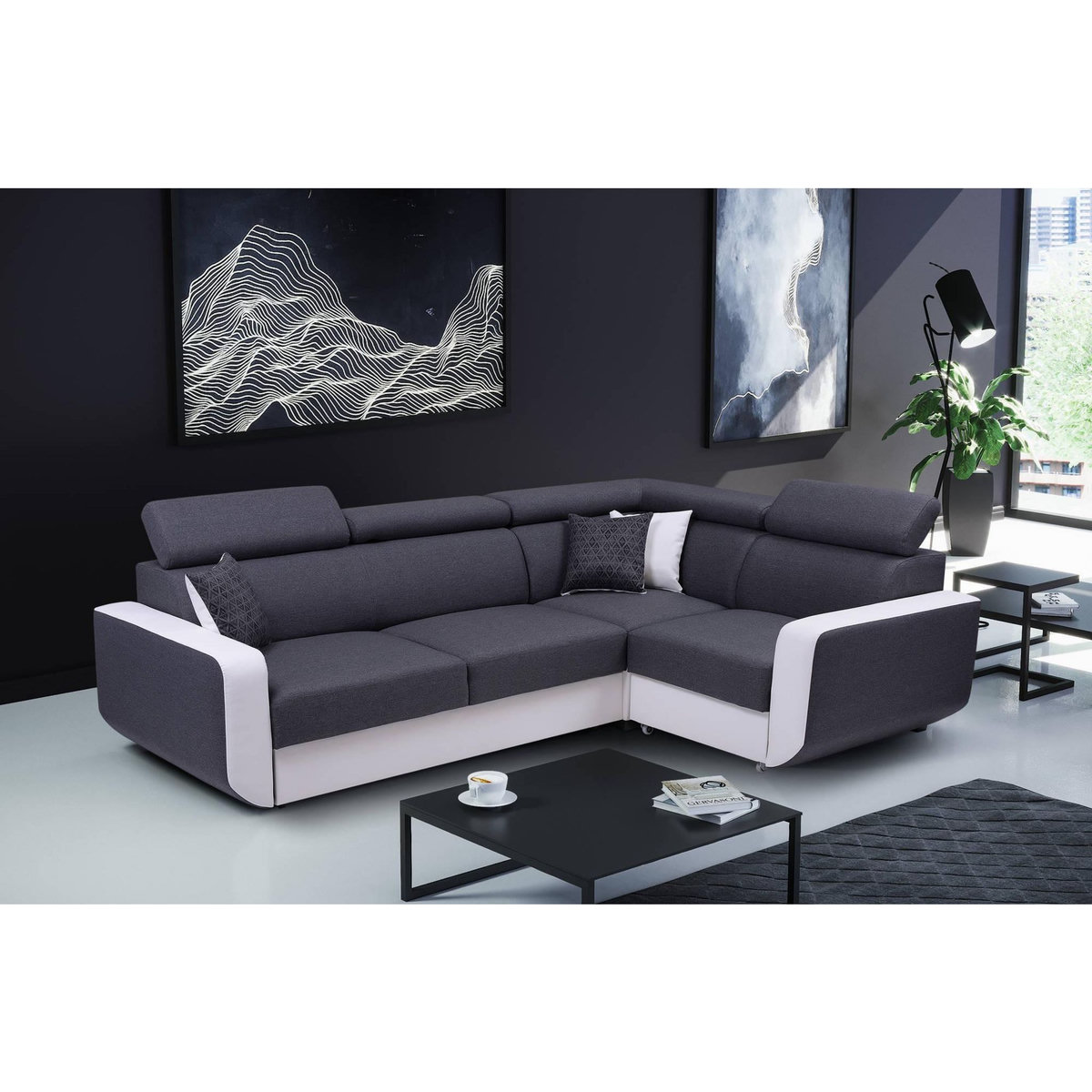 LISA DESIGN Dustin - canapé d'angle l réversible - 5 places - convertible avec coffre - têtieres réglables