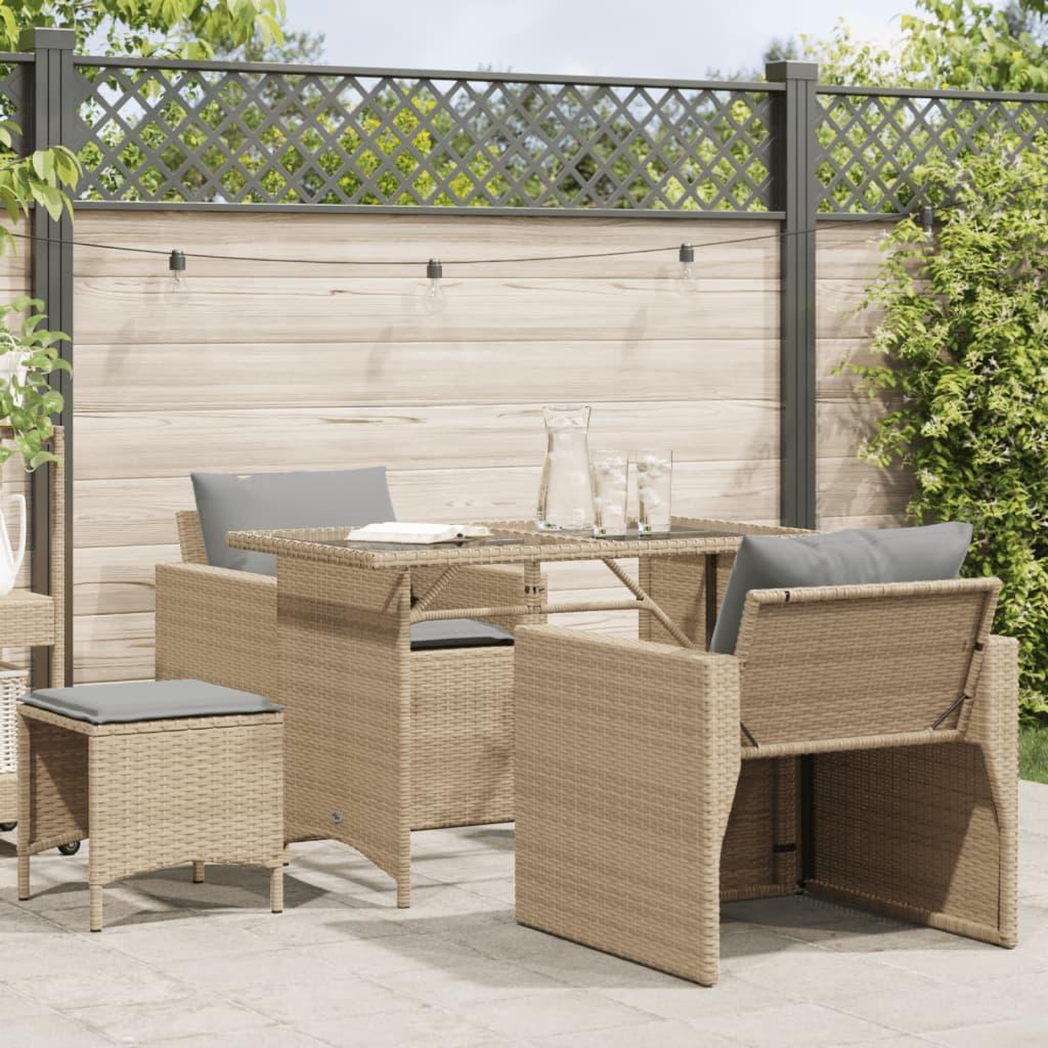 VIDAXL Salon de jardin avec coussins 4 pcs beige resine tressee