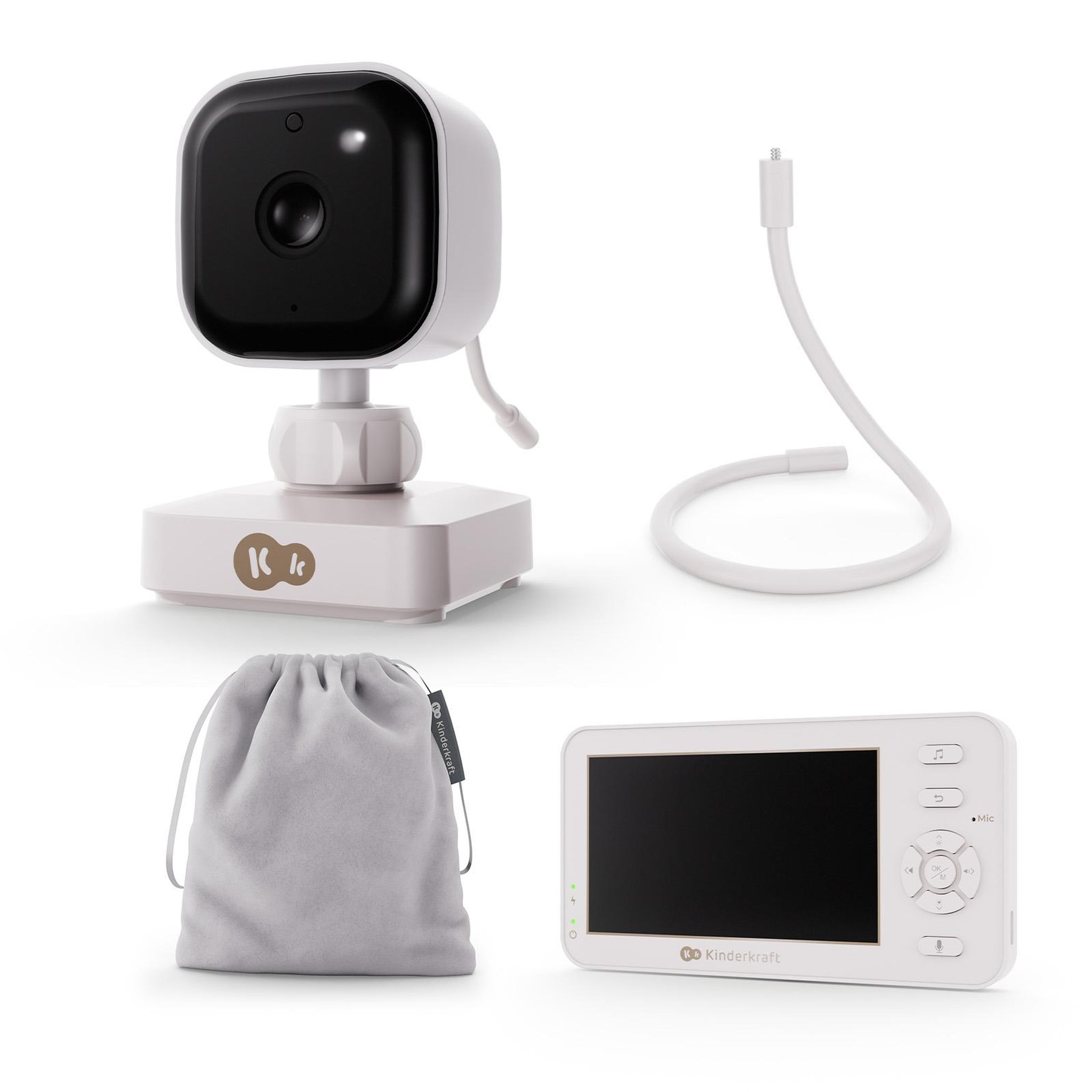 KINDERKRAFT Babyphone Kinderkraft NITEEYE TRAVEL portable sans Wi-Fi, caméra et écran 4,3 pouces, VOX, vision nuit, voyage bébé, Blanc