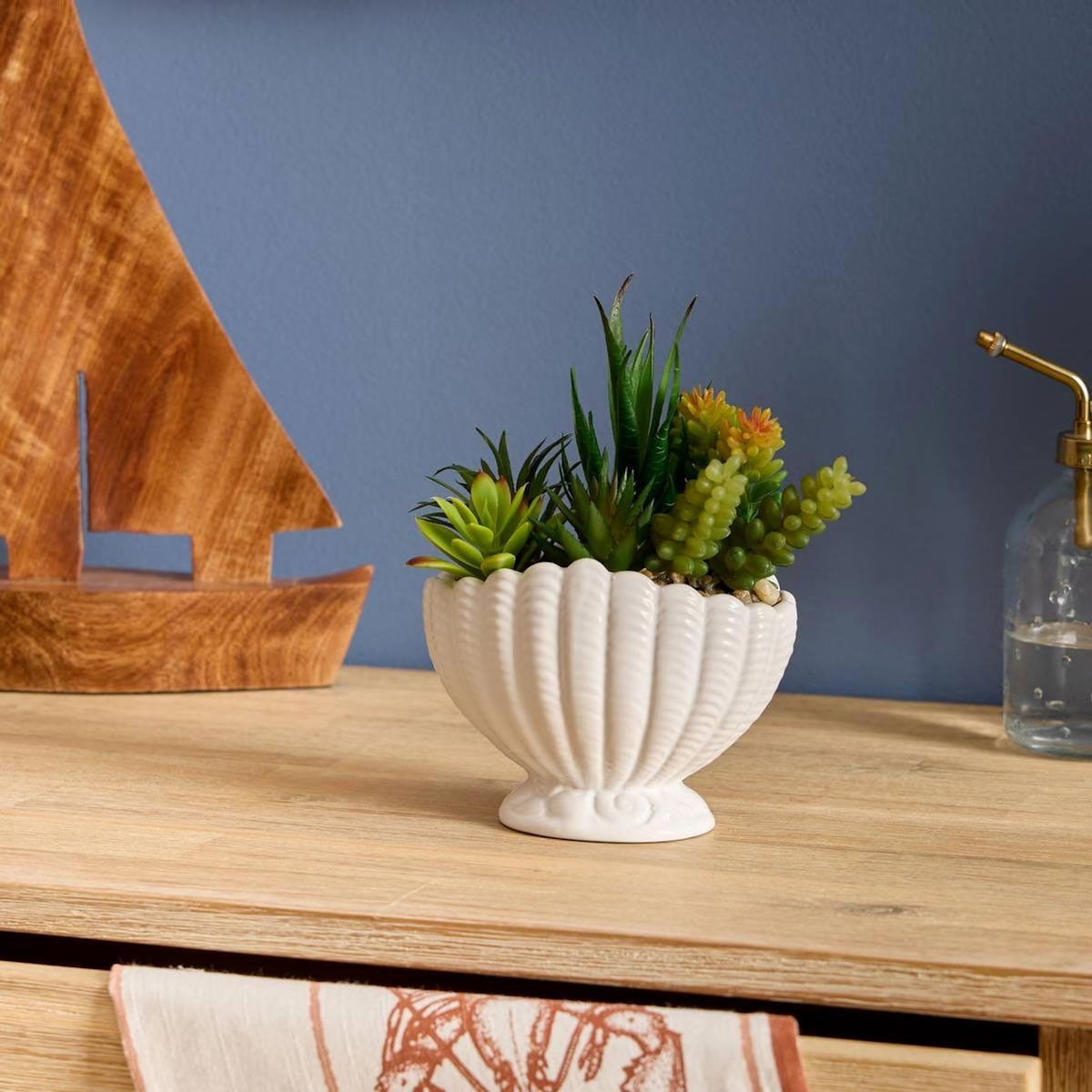 ATMOSPHERA Composition Artificielle Pot Coquillage  Ocea  20cm Blanc
