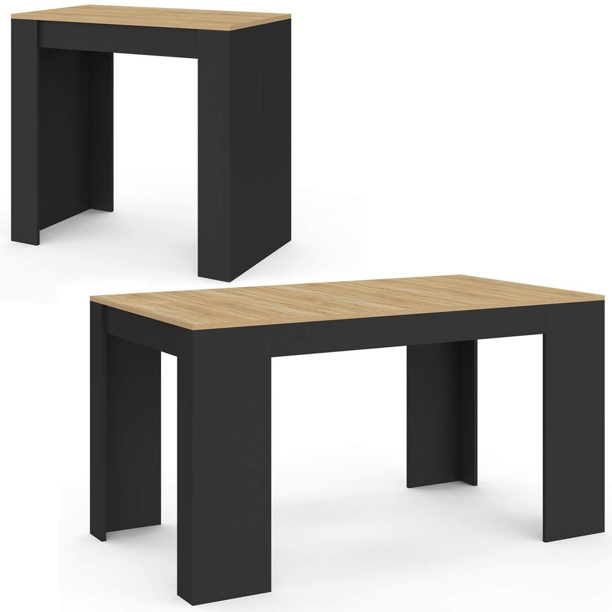 ID MARKET Table console extensible orlando 6 personnes 140 cm bois noir et façon hêtre