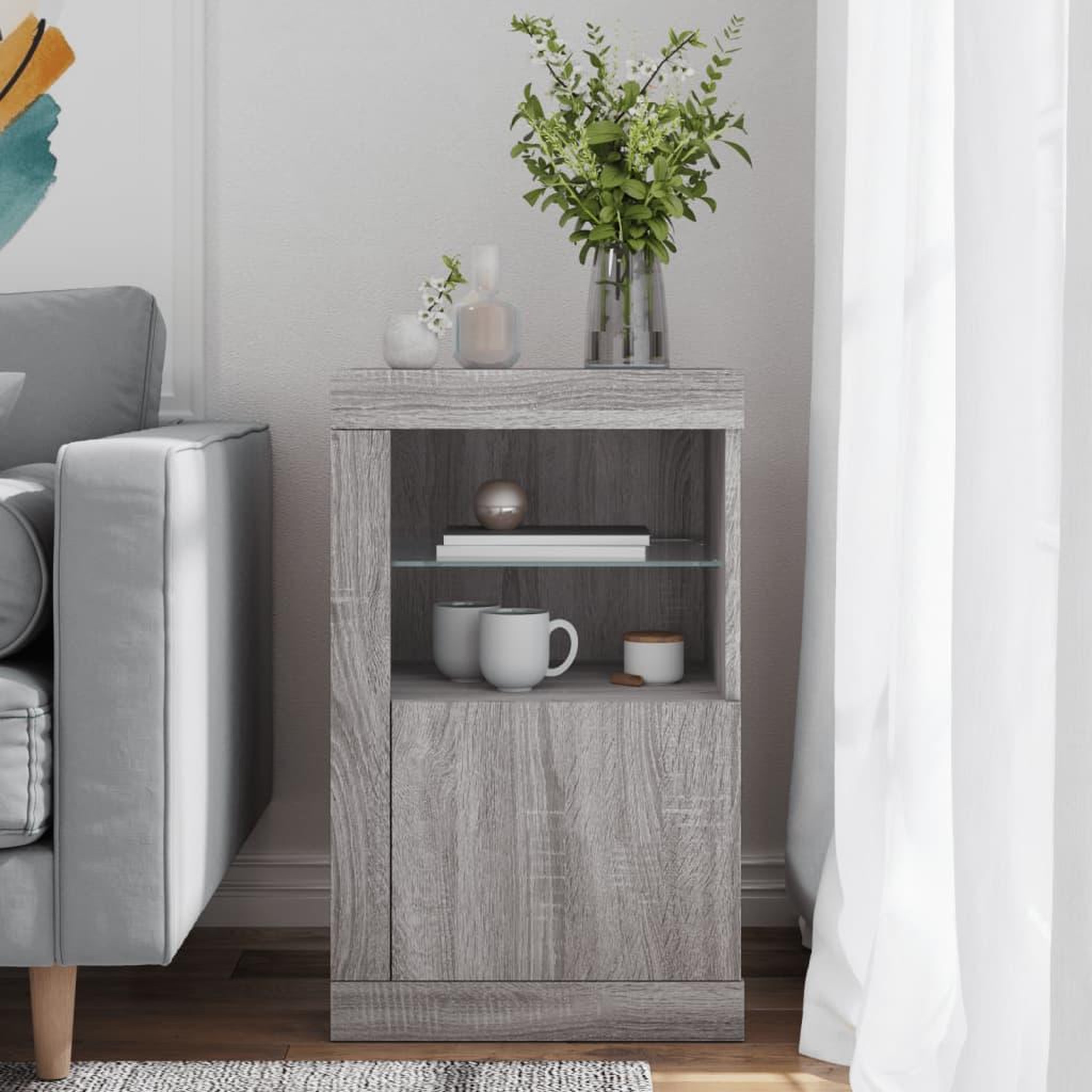 Voir la diapositive 4 : VIDAXL Armoire laterale et lumieres LED sonoma gris bois d'ingenierie