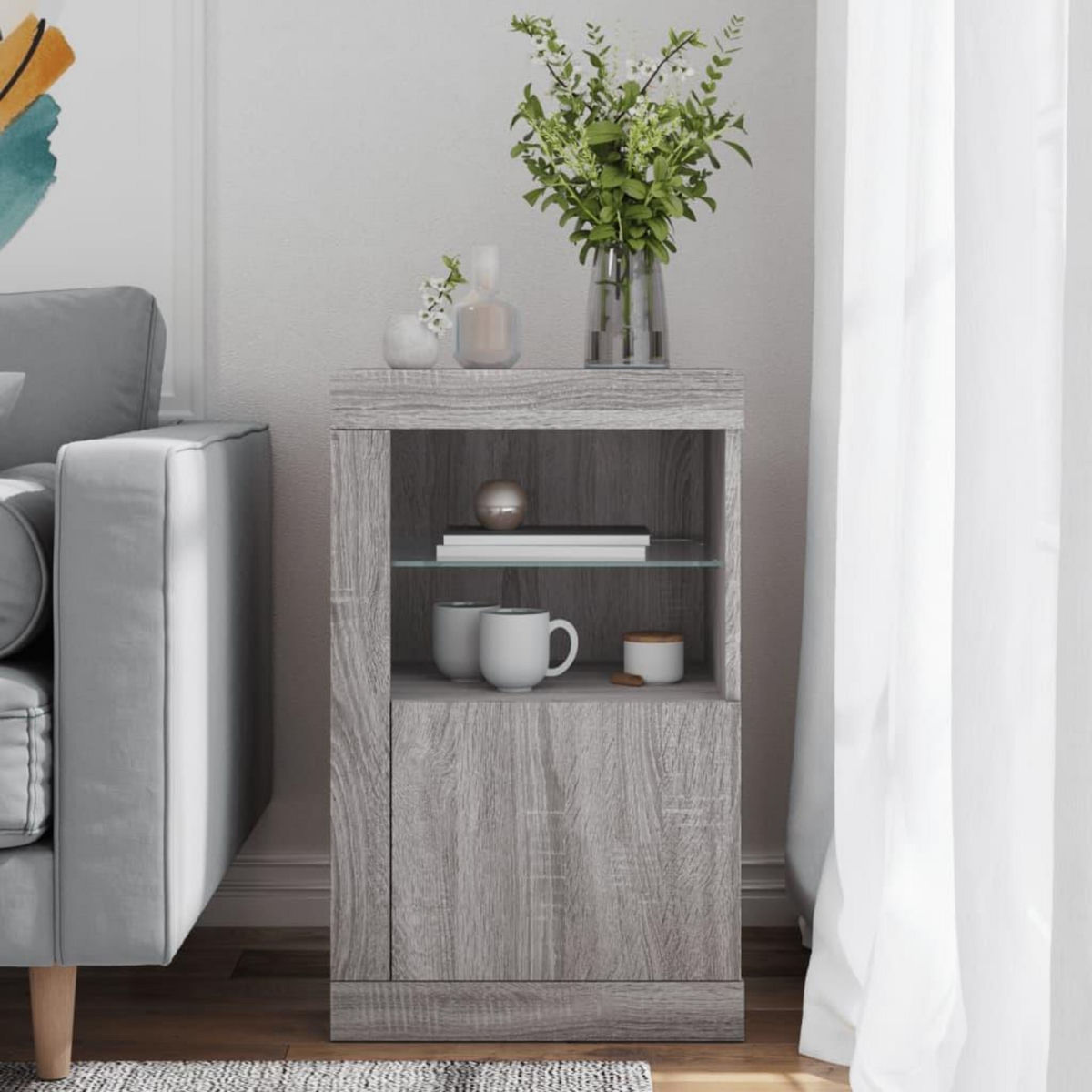 VIDAXL Armoire laterale et lumieres LED sonoma gris bois d'ingenierie