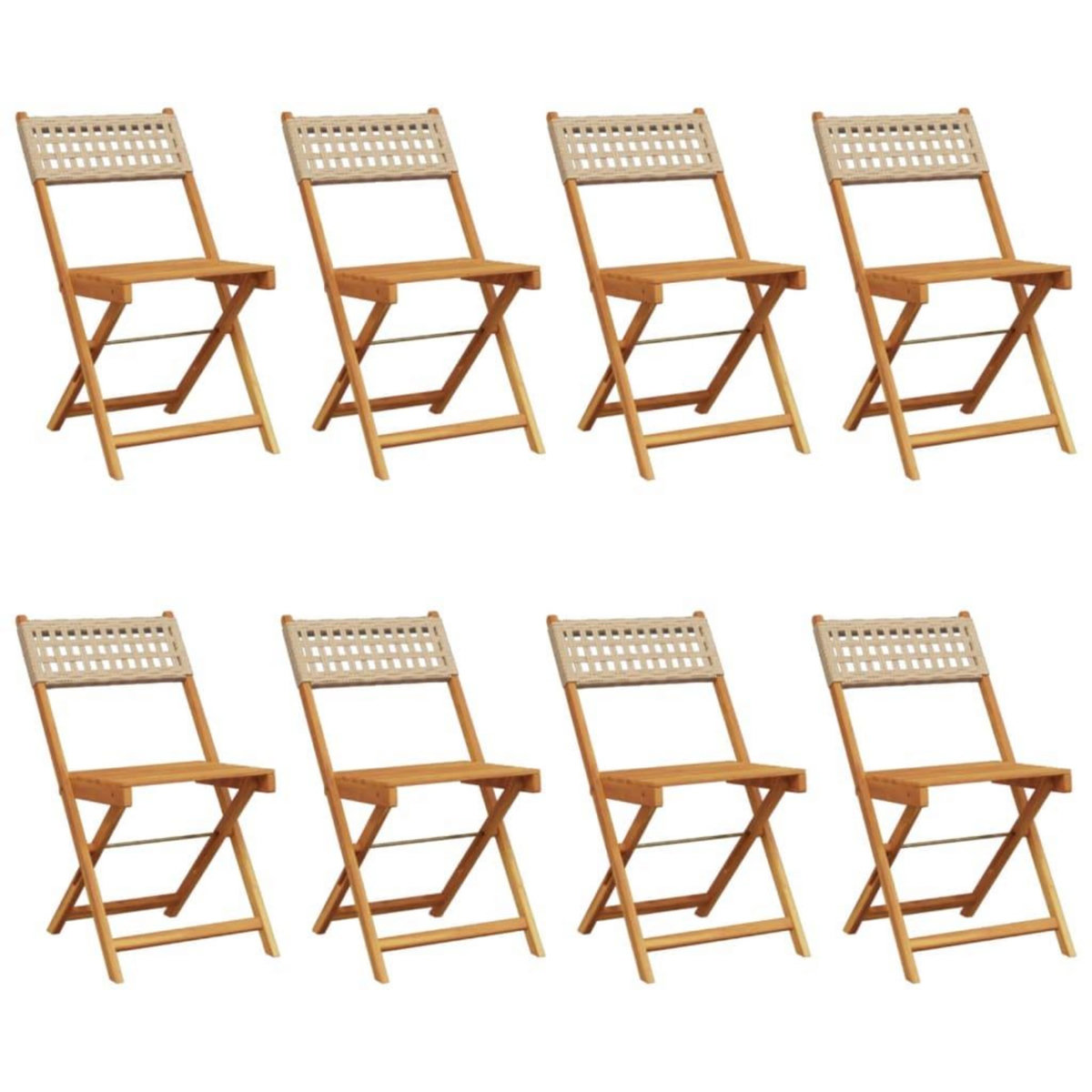 VIDAXL Chaises de jardin pliantes lot de 8 beige rotin et bois massif
