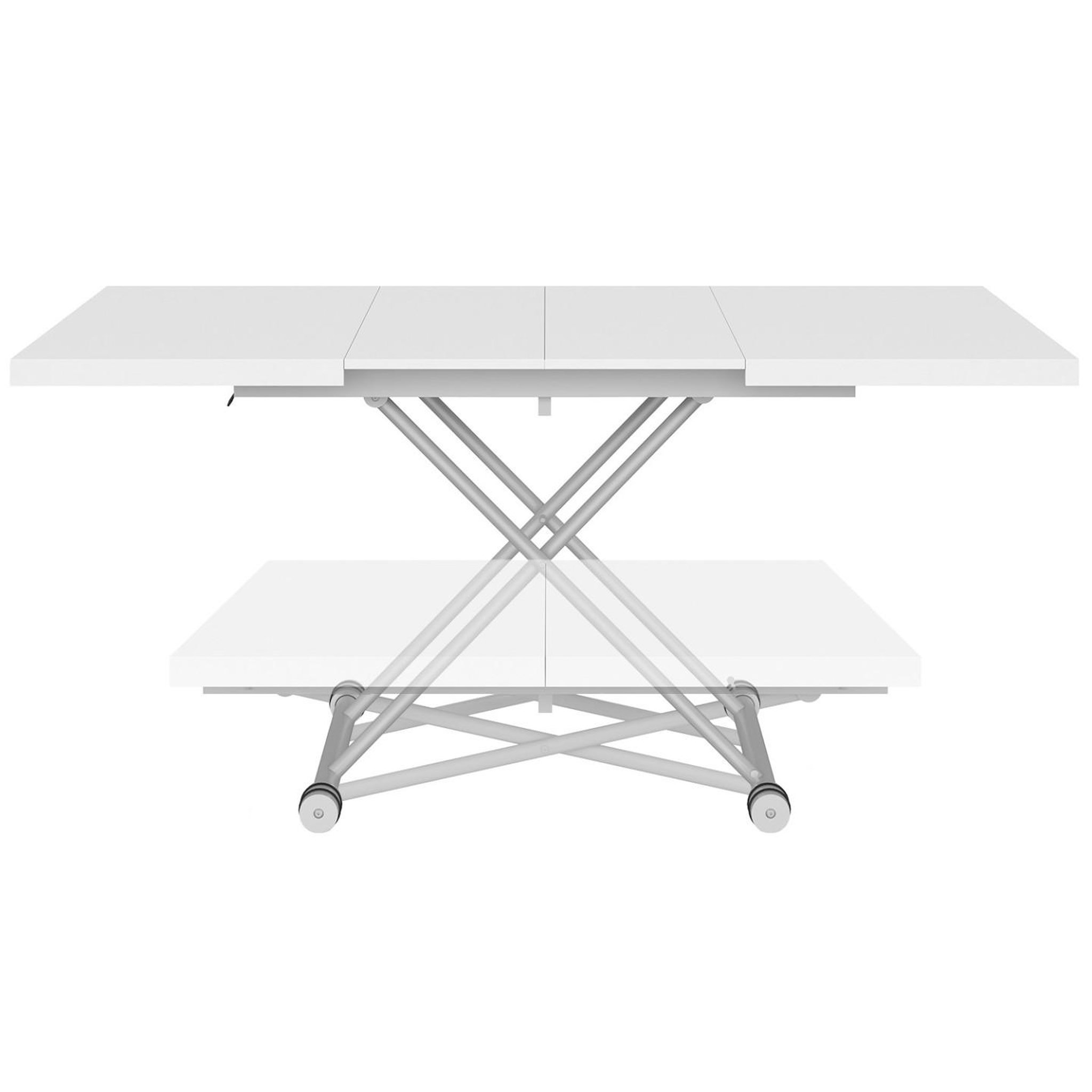 Voir la diapositive 6 : ID MARKET Table basse extensible relevable en table à manger rectangulaire altura 100-160 cm plateau blanc pied gris chromé