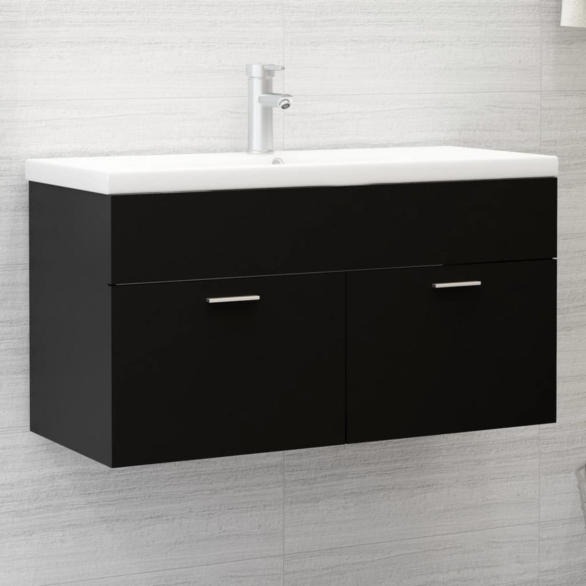 VIDAXL Armoire d'evier avec lavabo integre Noir Agglomere