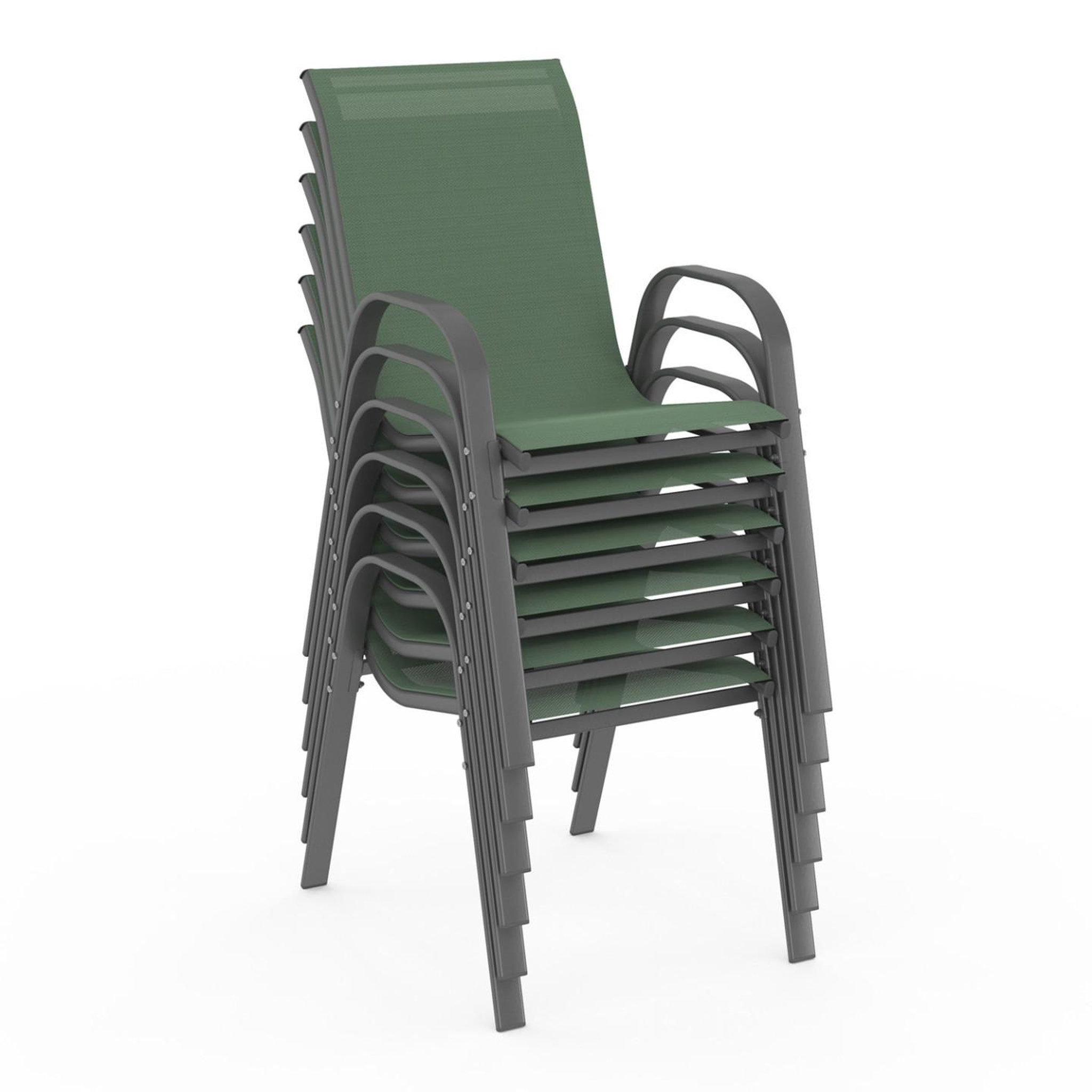 Voir la diapositive 3 : ID MARKET Lot de 6 chaises de jardin lyma métal et textilène empilables vert olive et gris