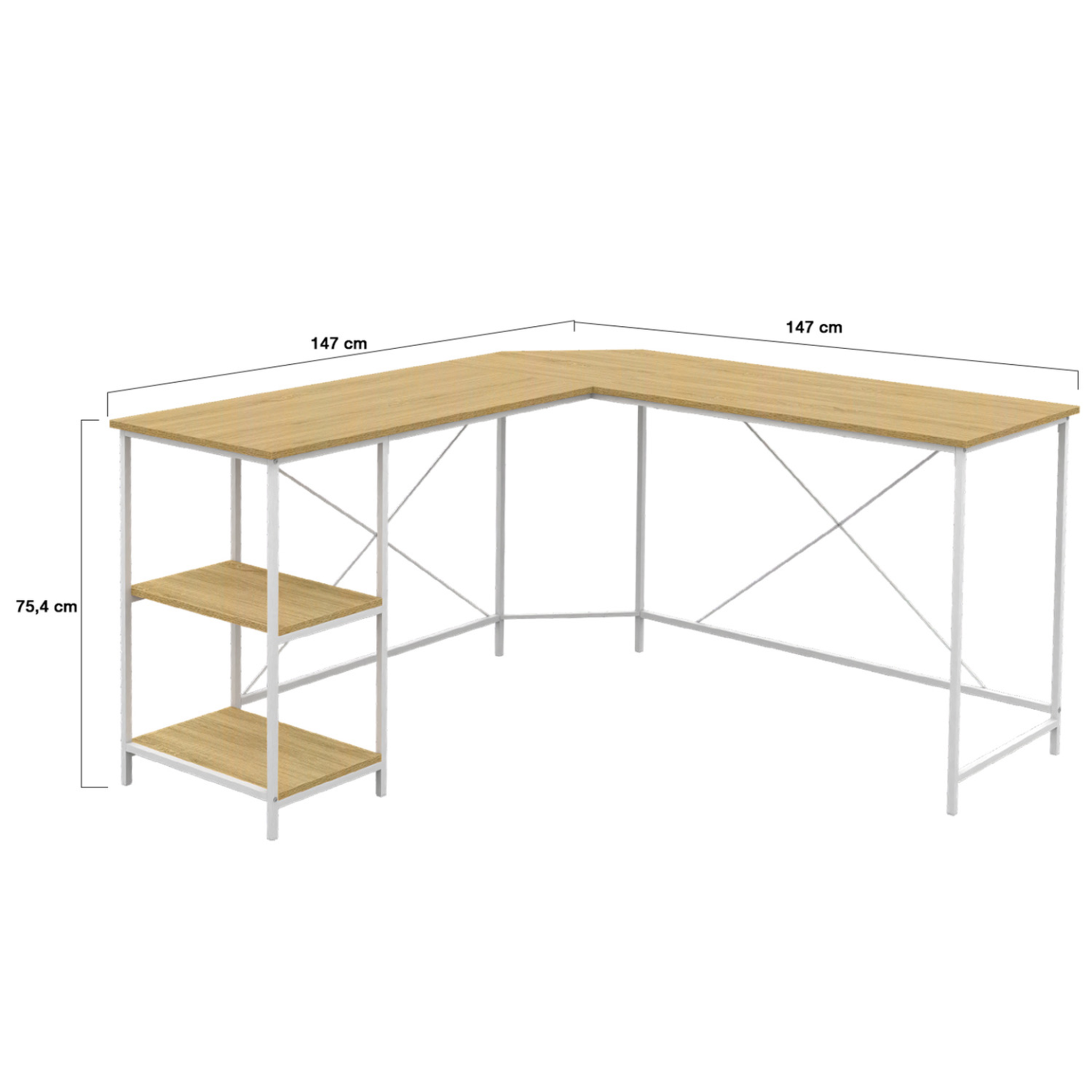 Voir la diapositive 4 : ID MARKET Bureau d'angle en forme de l detroit design industriel bois et métal blanc