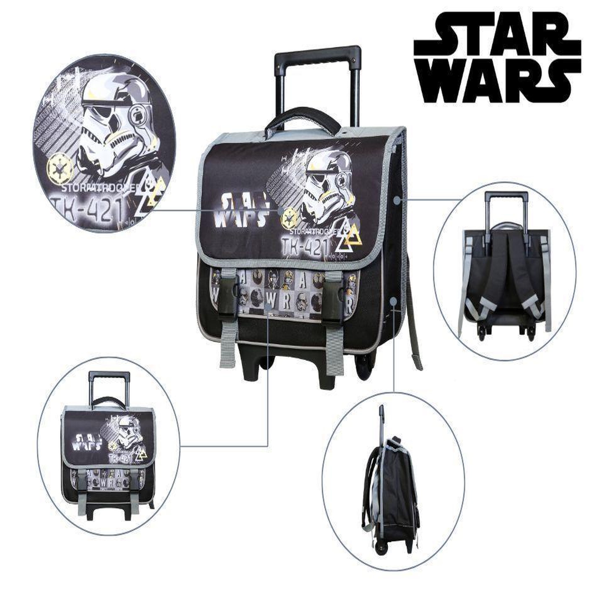 Voir la diapositive 5 : Bagtrotter BAGTROTTER Cartable à roulettes 38 cm Disney Star Wars Noir