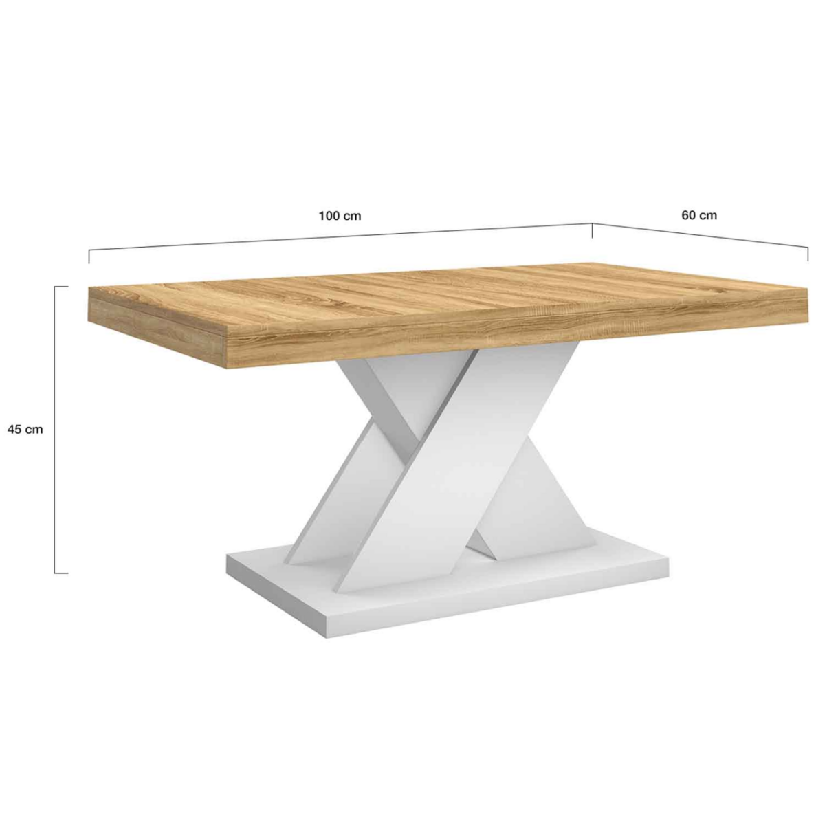 ID MARKET Table basse ALICIA plateau bois et pied X blanc